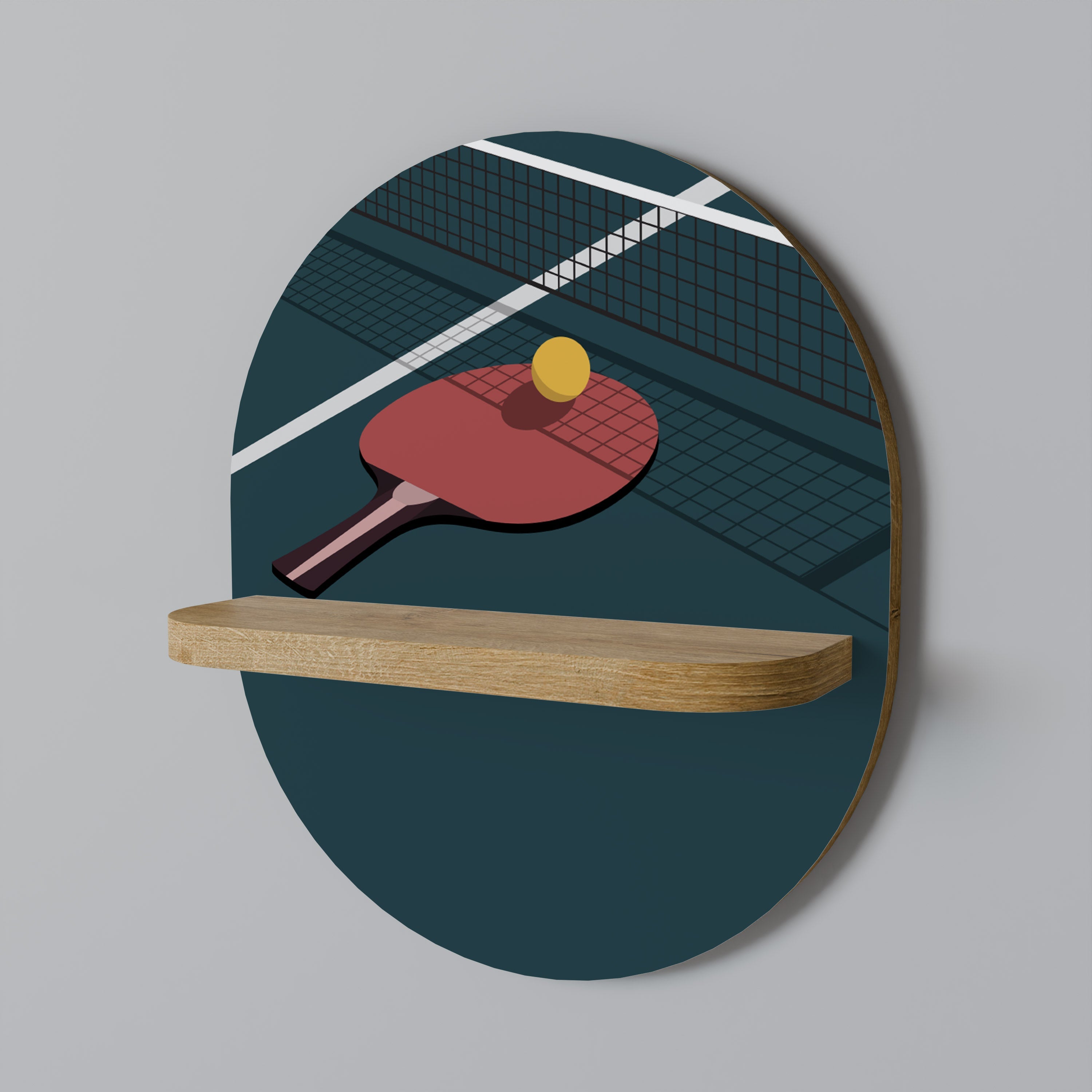 PING- PONG GAME Prateleira Oval Decorativa em Efeito Carvalho
