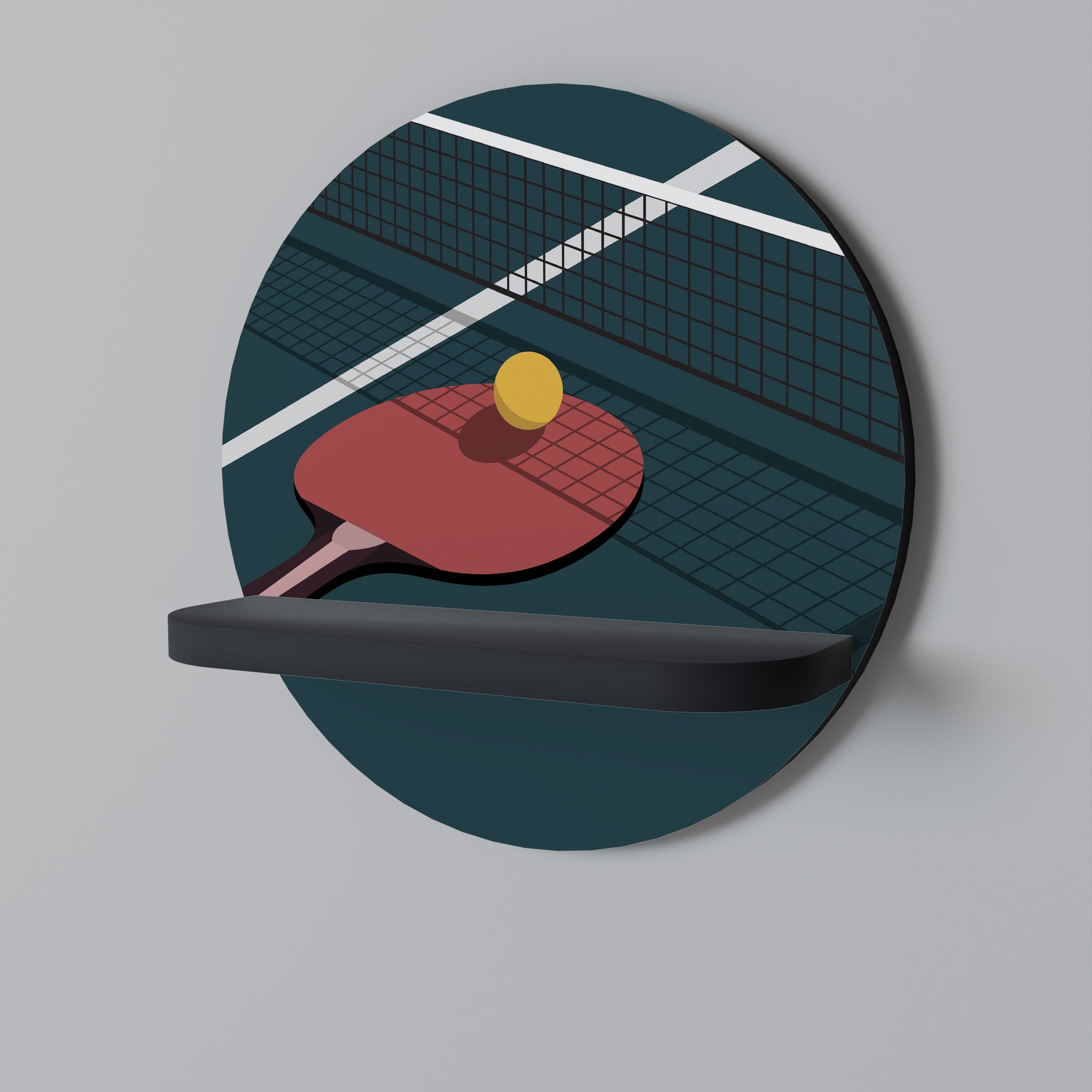 PING- PONG GAME Prateleira Redonda Decorativa em Acabamento Preto