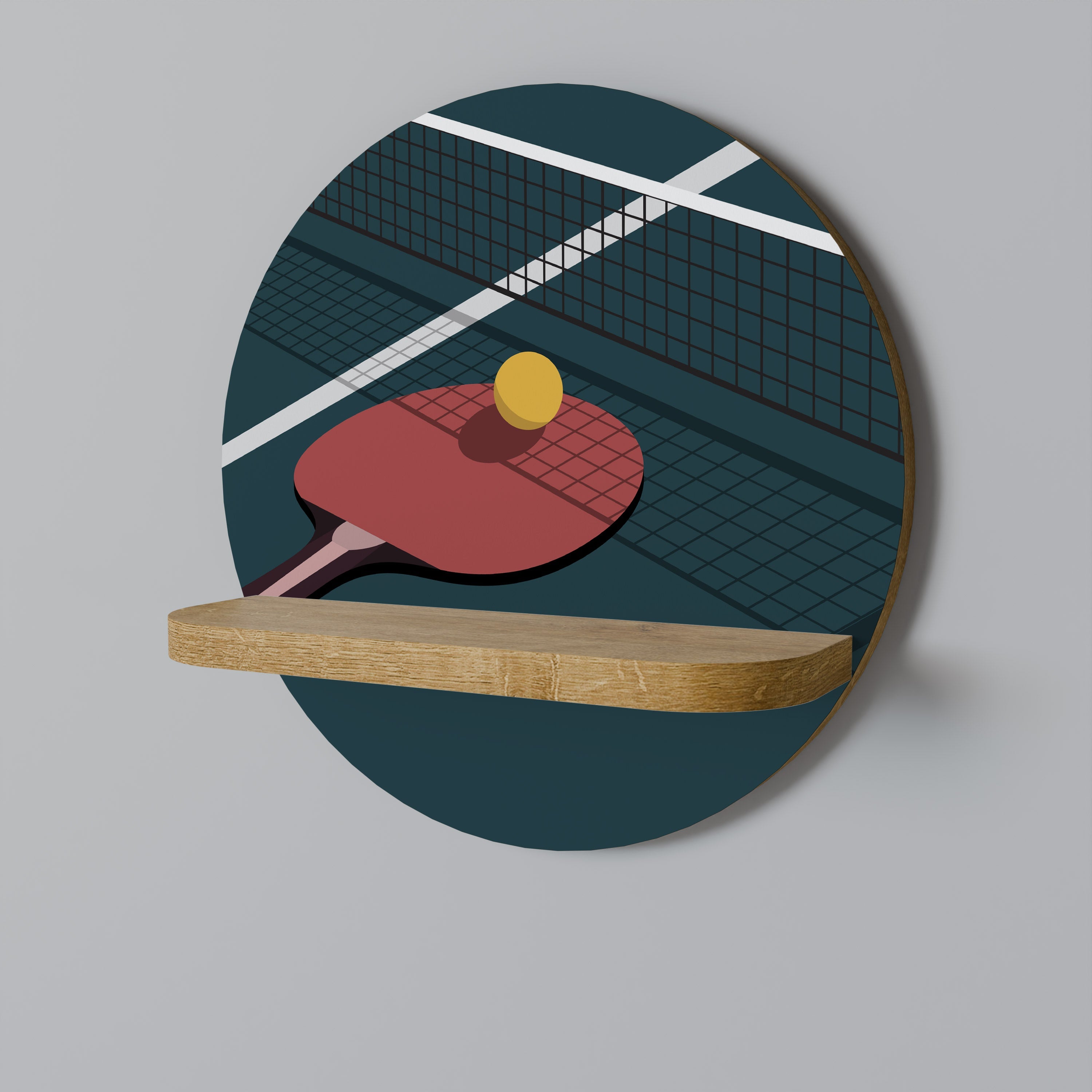 PING- PONG GAME Prateleira Redonda Decorativa em Efeito Carvalho