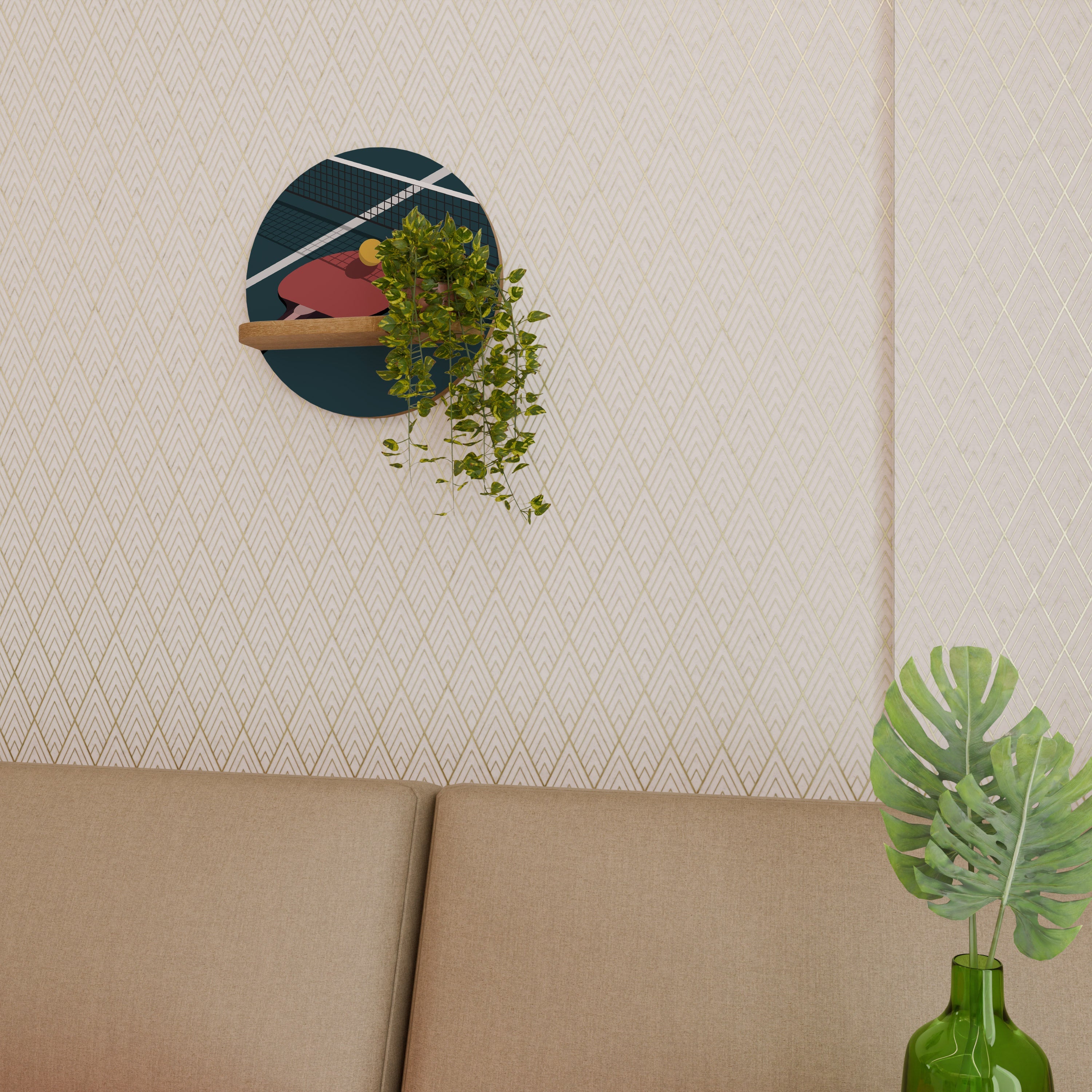 PING- PONG GAME Prateleira Redonda Decorativa em Efeito Carvalho