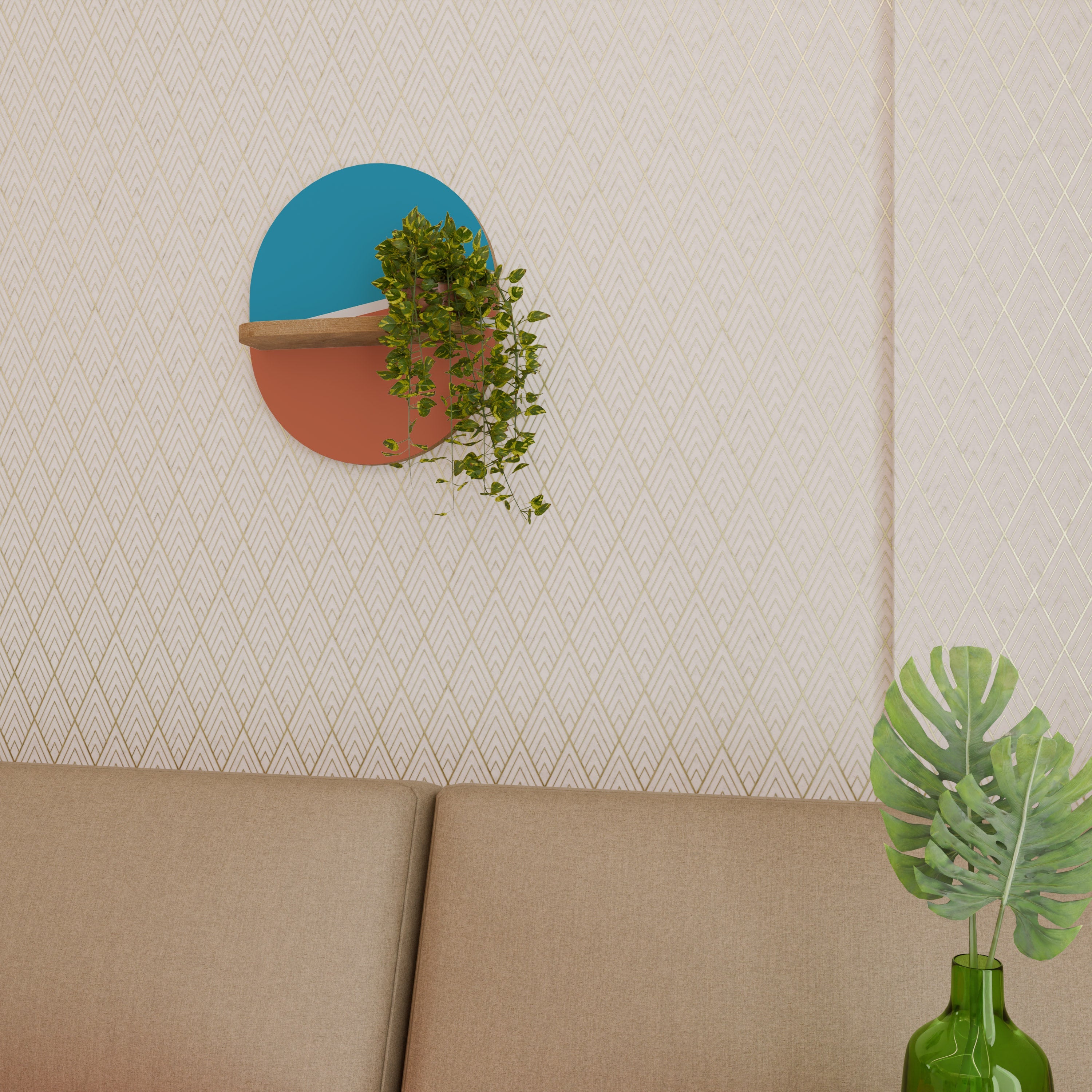 VOLLEYBALL TIME Prateleira Oval Decorativa em Efeito Carvalho