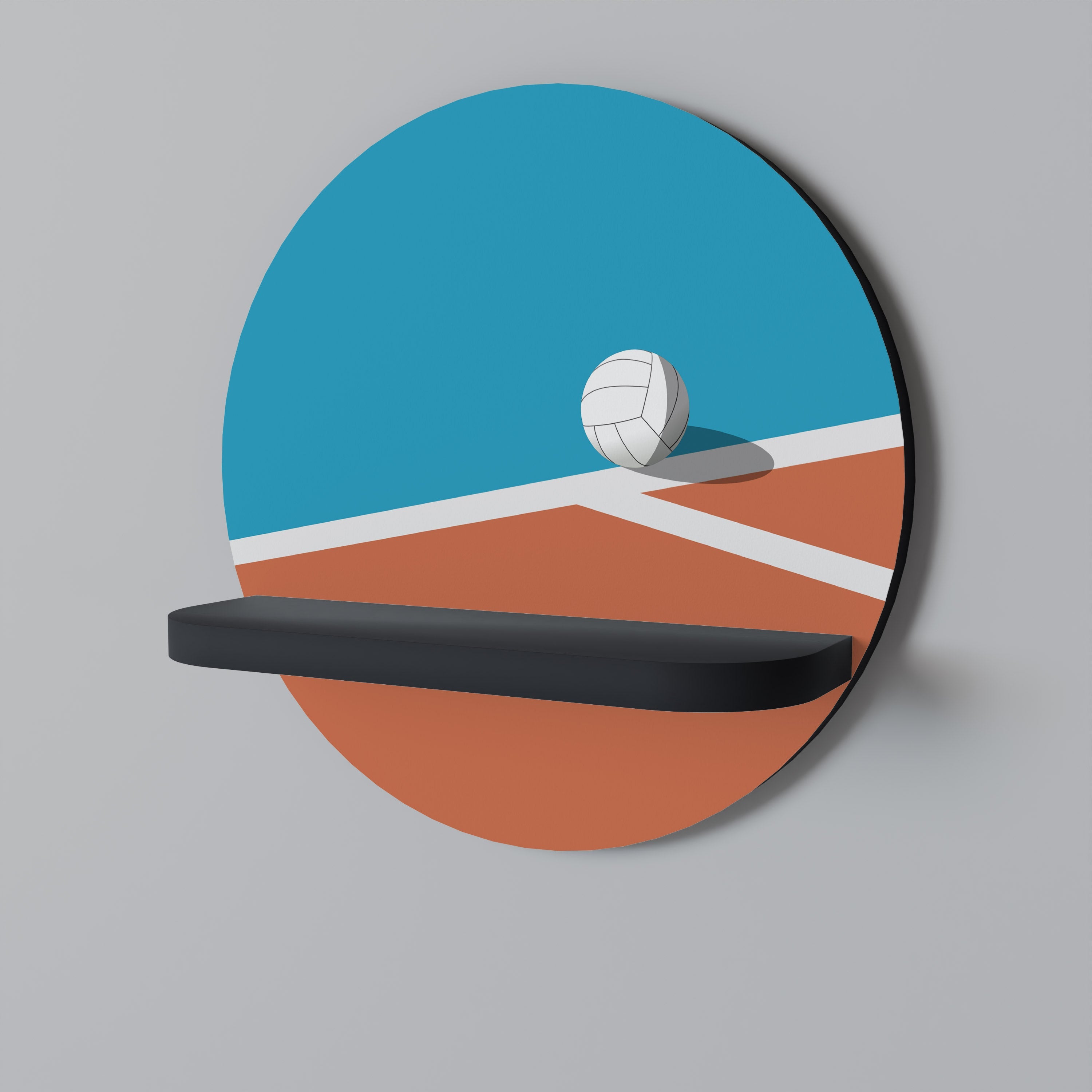 VOLLEYBALL TIME Prateleira Redonda Decorativa em Acabamento Preto