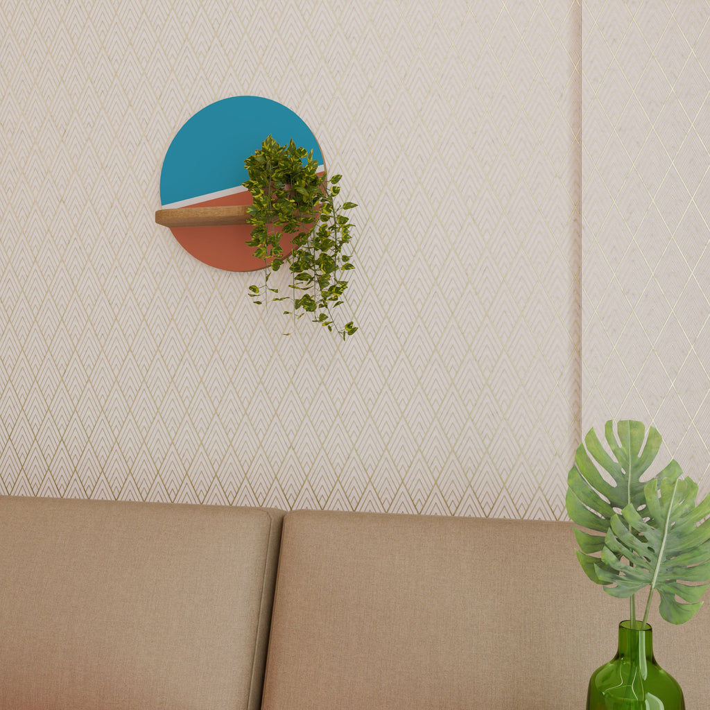 VOLLEYBALL TIME Prateleira Redonda Decorativa em Efeito Carvalho