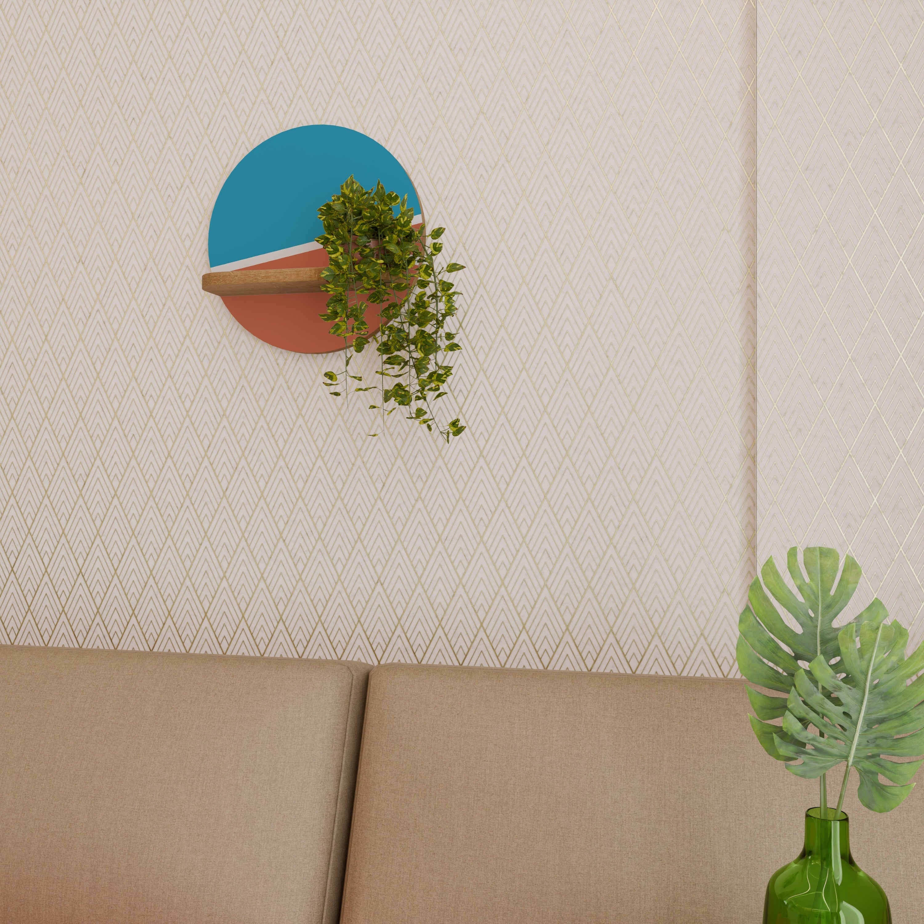 VOLLEYBALL TIME Prateleira Redonda Decorativa em Efeito Carvalho