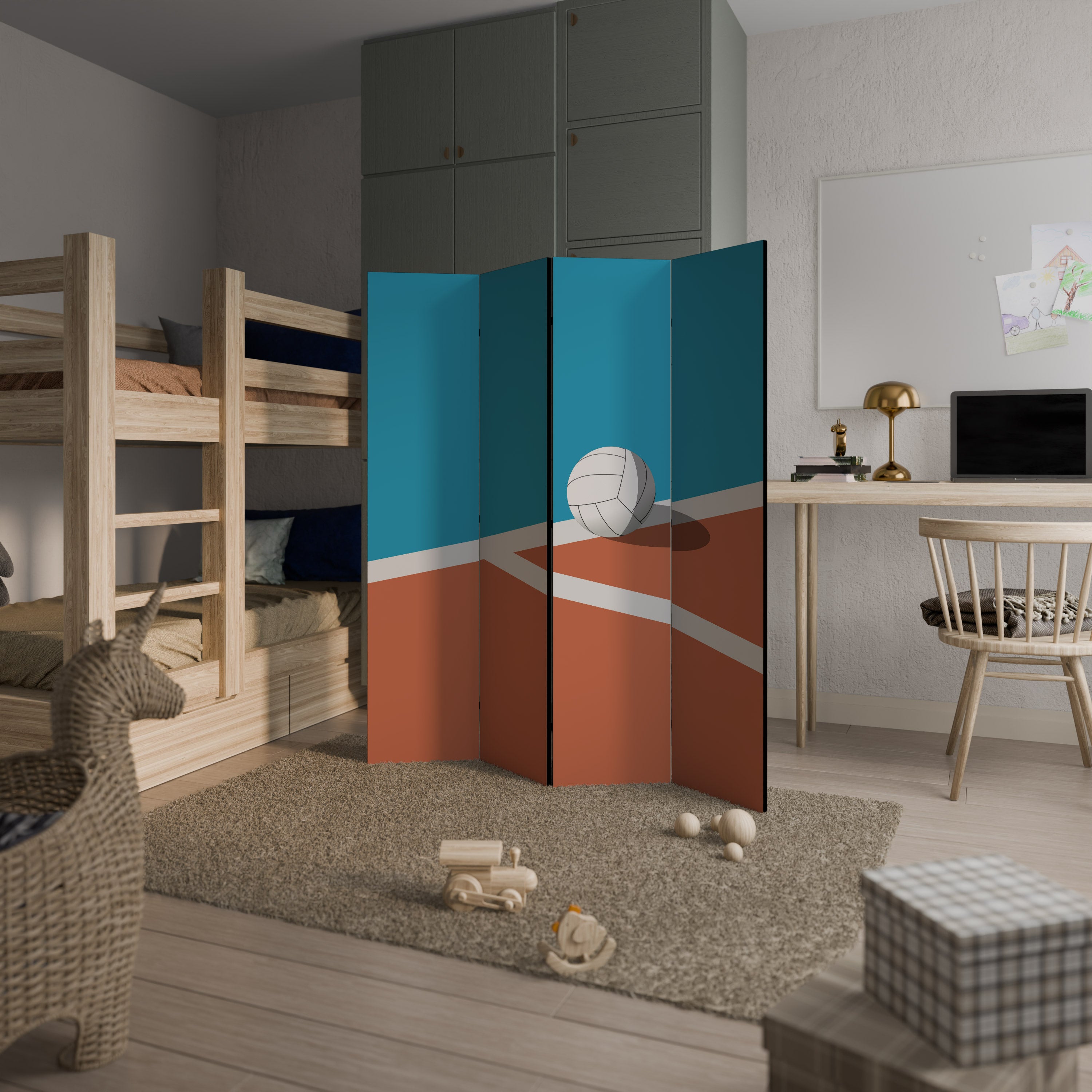 VOLLEYBALL TIME Biombo Decorativo de 4 Painéis