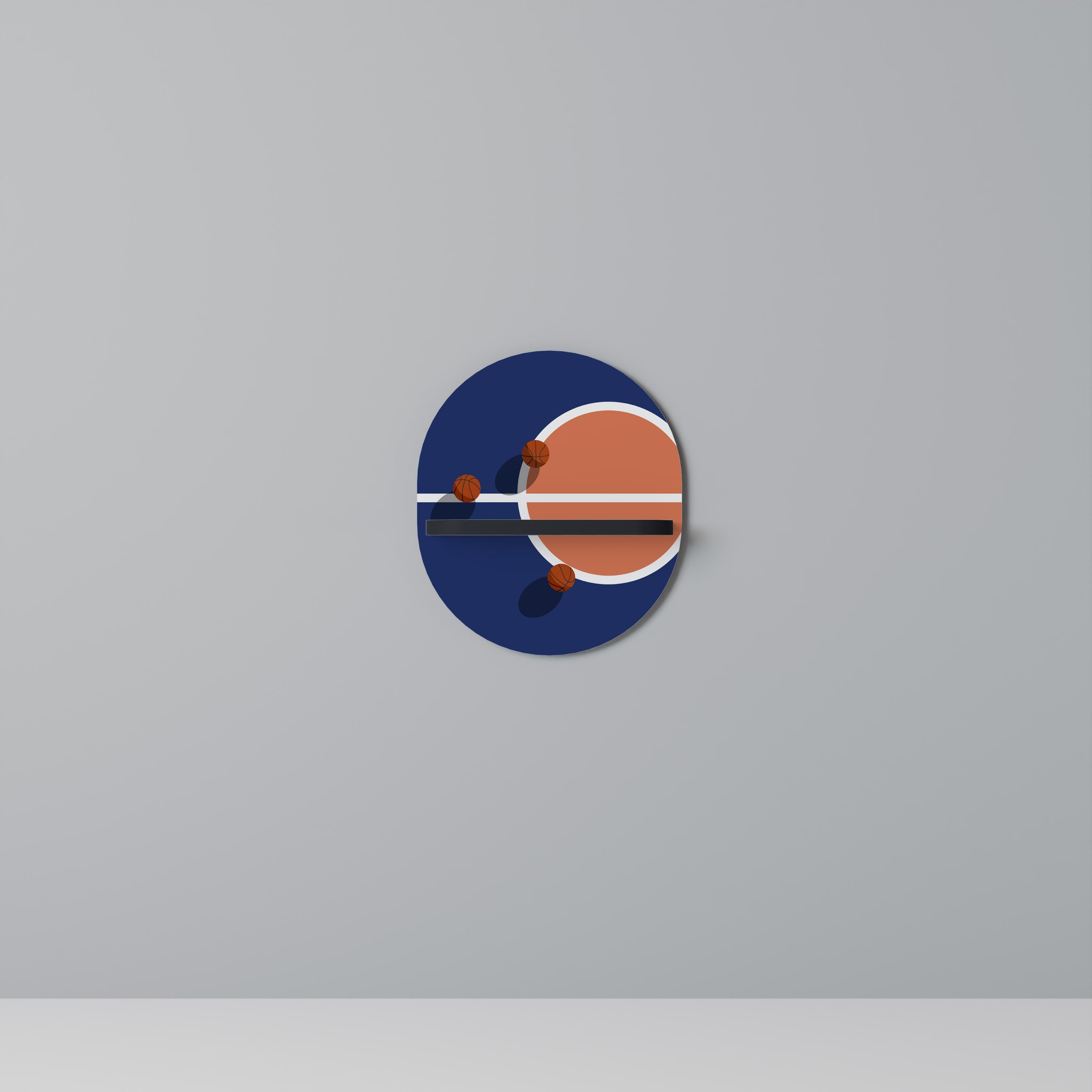 BASKETBALL CHALLENGE Prateleira Oval Decorativa em Acabamento Preto