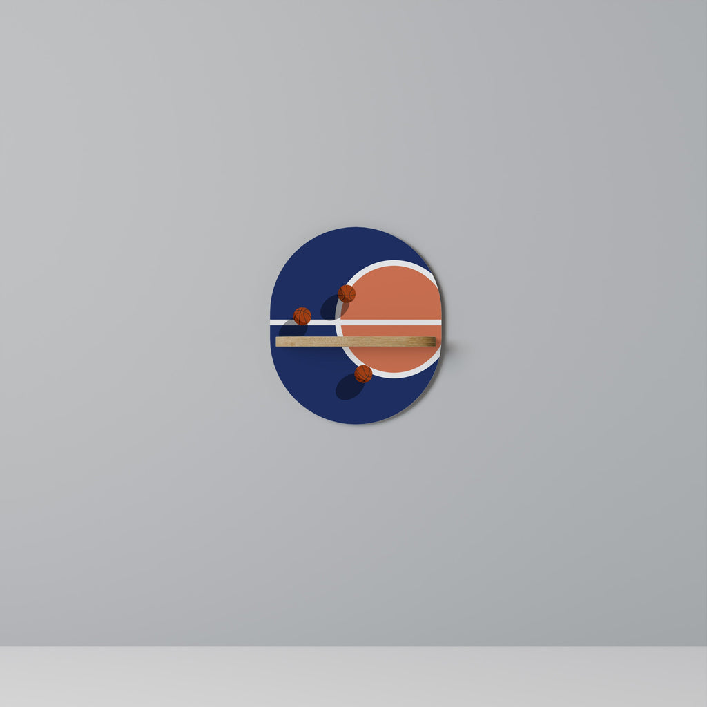 BASKETBALL CHALLENGE Oval Art Shelf In Oak Effect