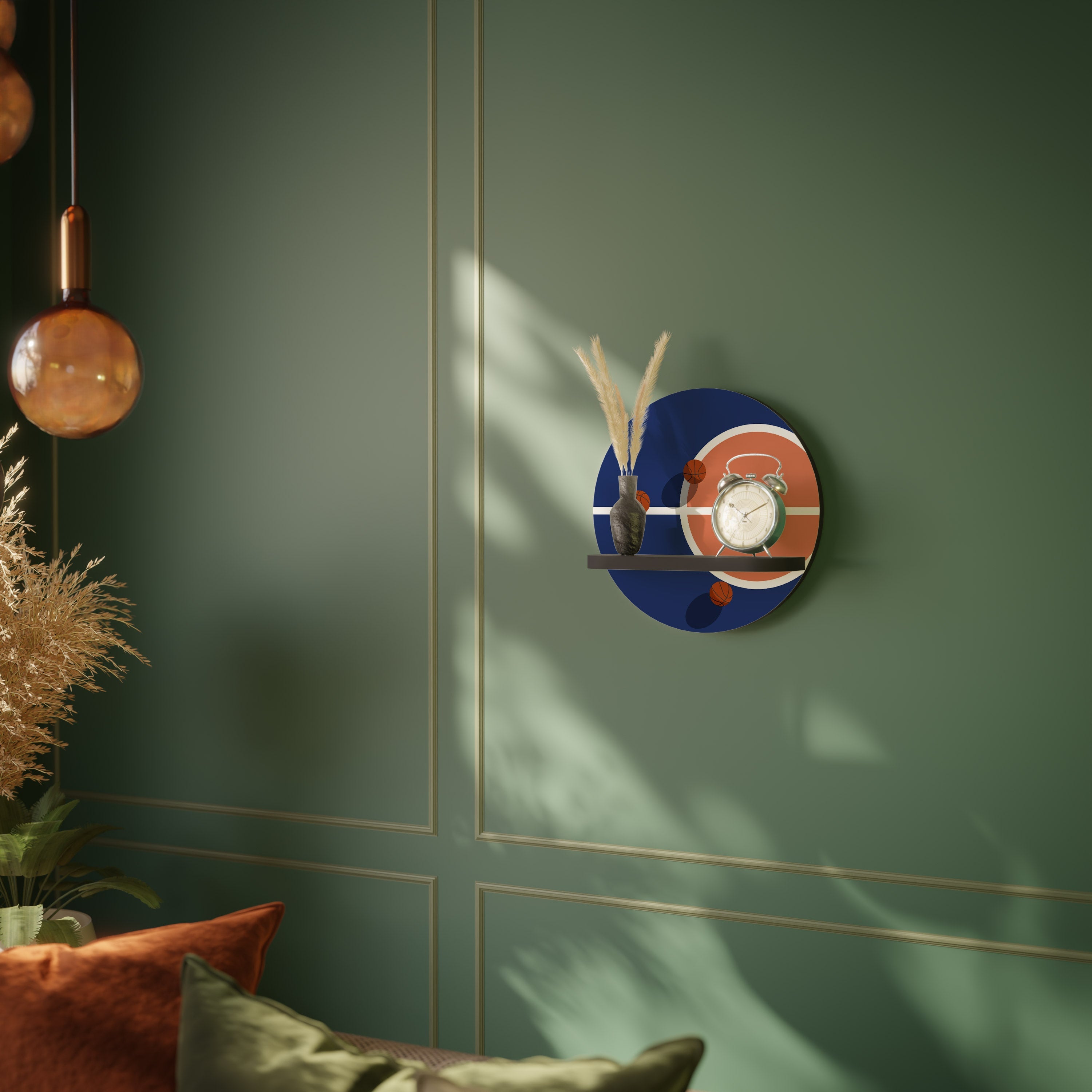 BASKETBALL CHALLENGE Prateleira Redonda Decorativa em Acabamento Preto