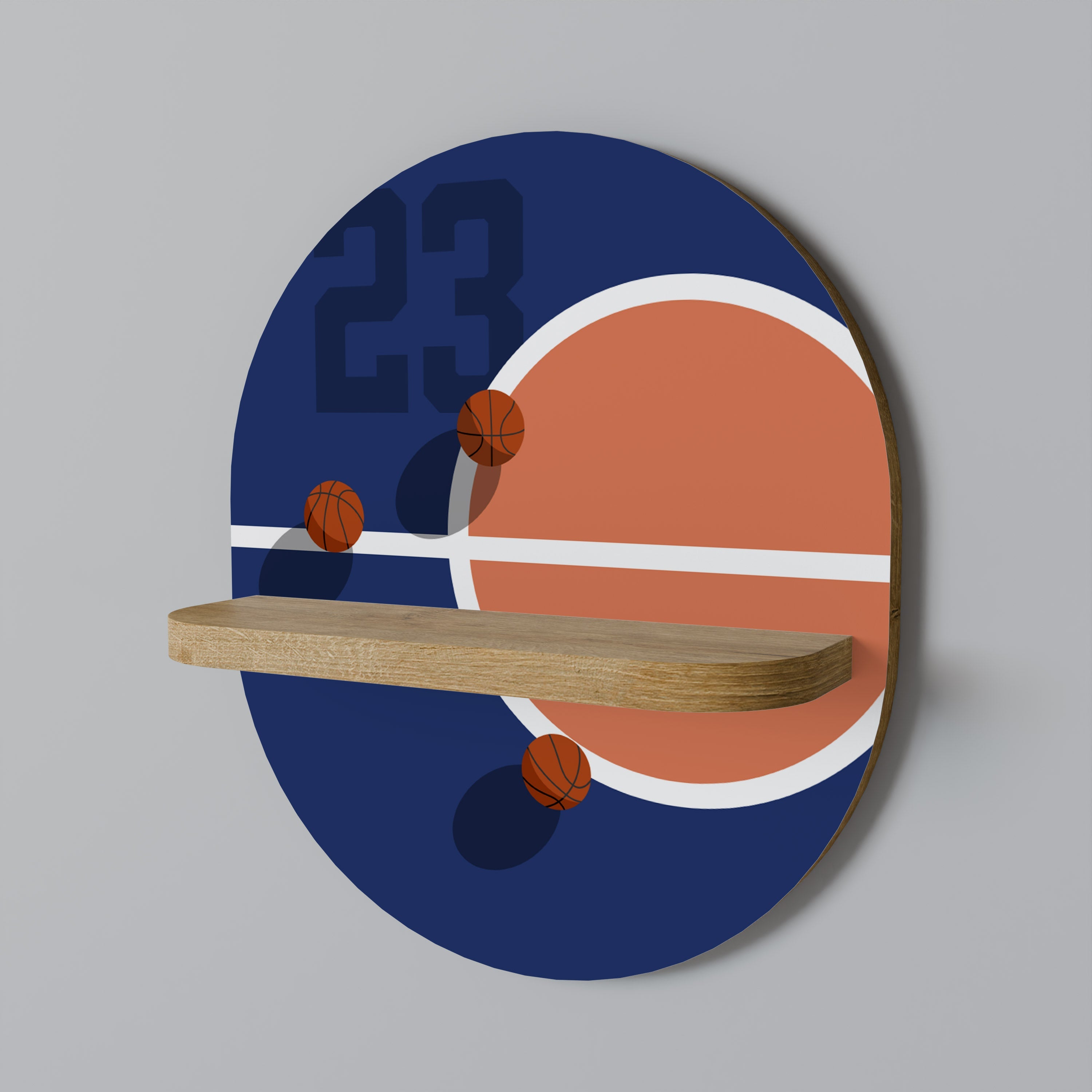 FAMOUS NUMBER 23 Prateleira Oval Decorativa em Efeito Carvalho