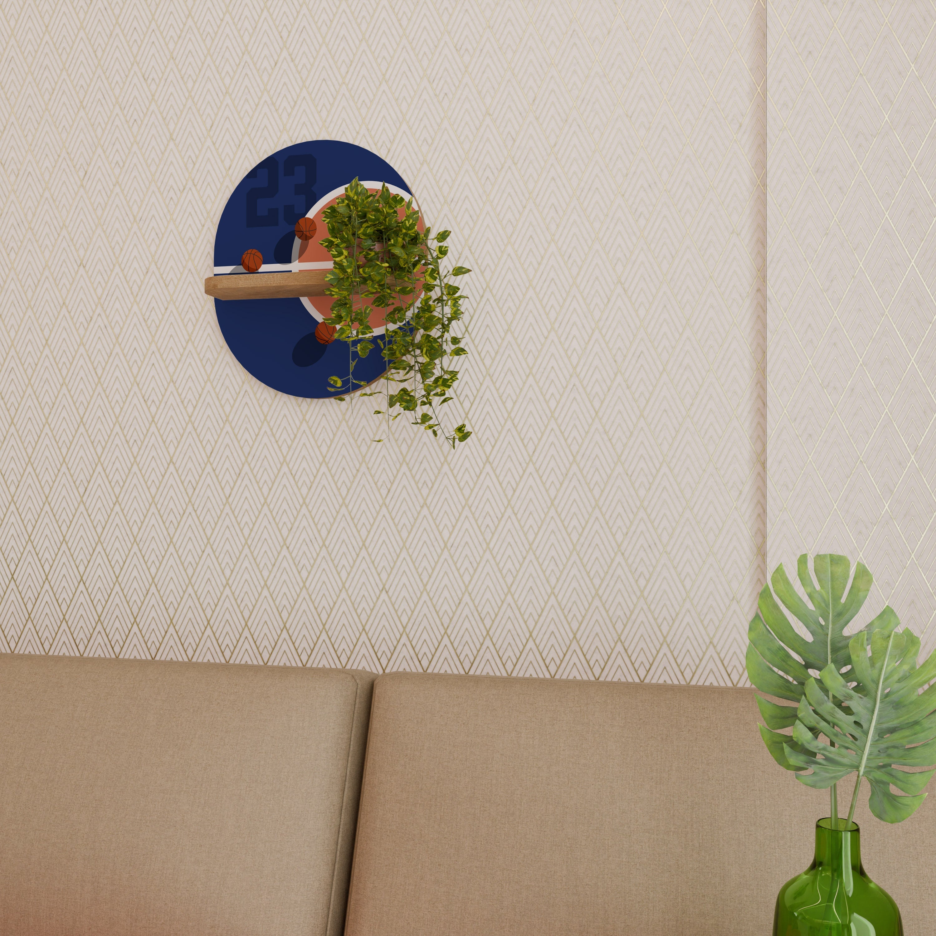 FAMOUS NUMBER 23 Prateleira Oval Decorativa em Efeito Carvalho