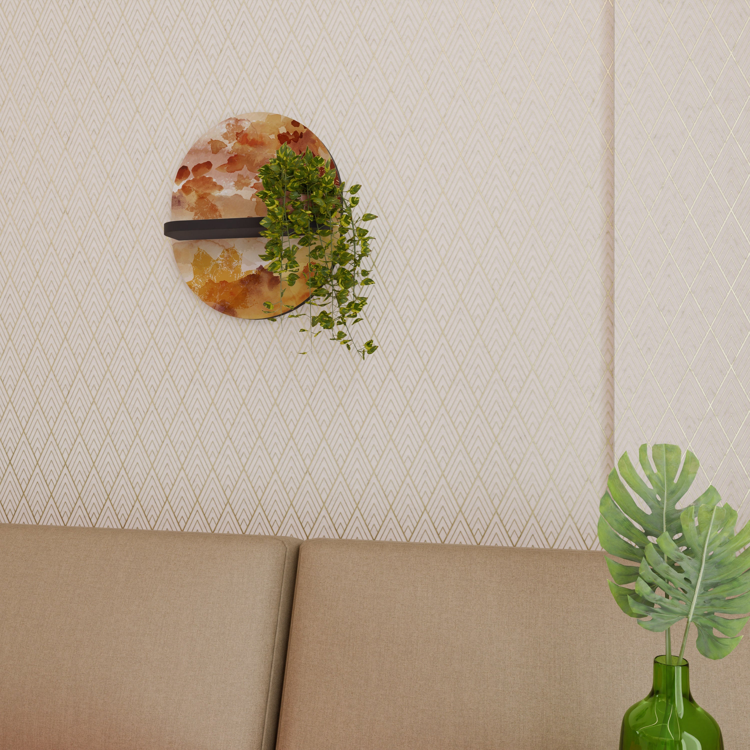 TRACES OF AUTUMN Prateleira Oval Decorativa em Acabamento Preto