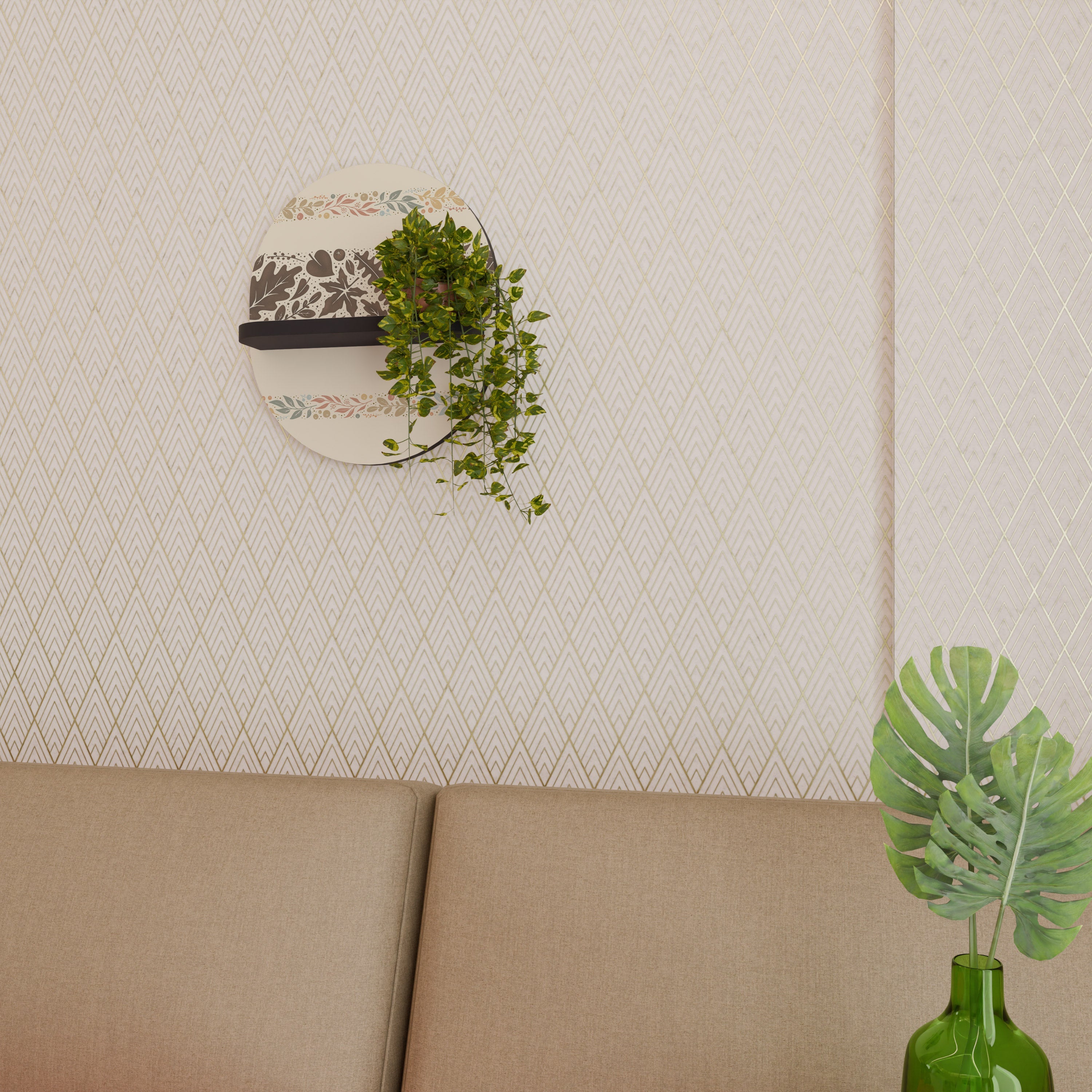 FOLIAGE ROWS Prateleira Oval Decorativa em Acabamento Preto