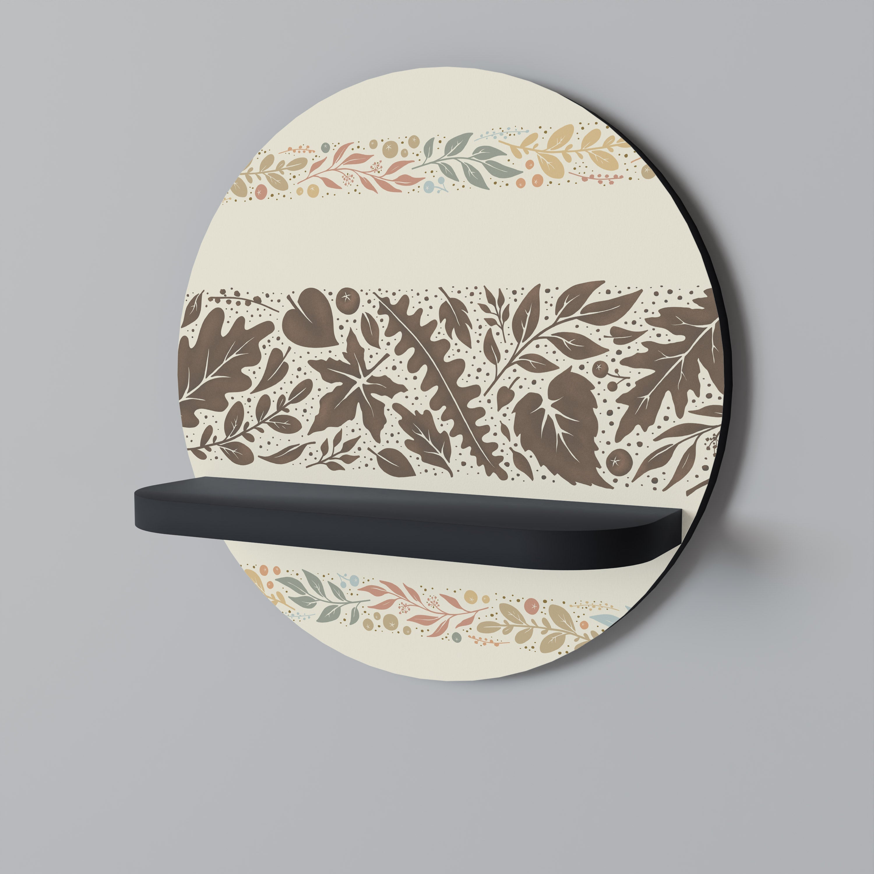 FOLIAGE ROWS Prateleira Redonda Decorativa em Acabamento Preto