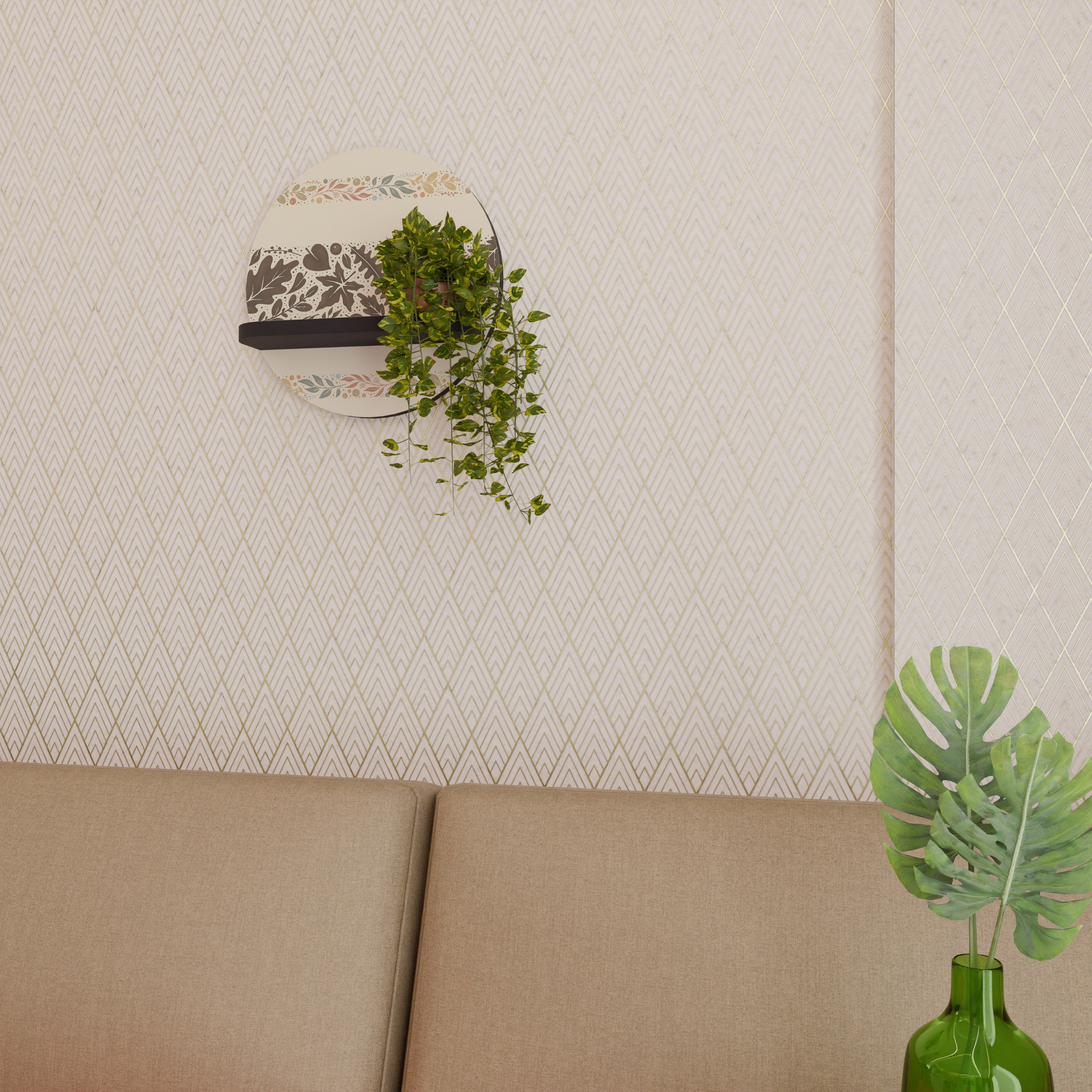 FOLIAGE ROWS Prateleira Redonda Decorativa em Acabamento Preto