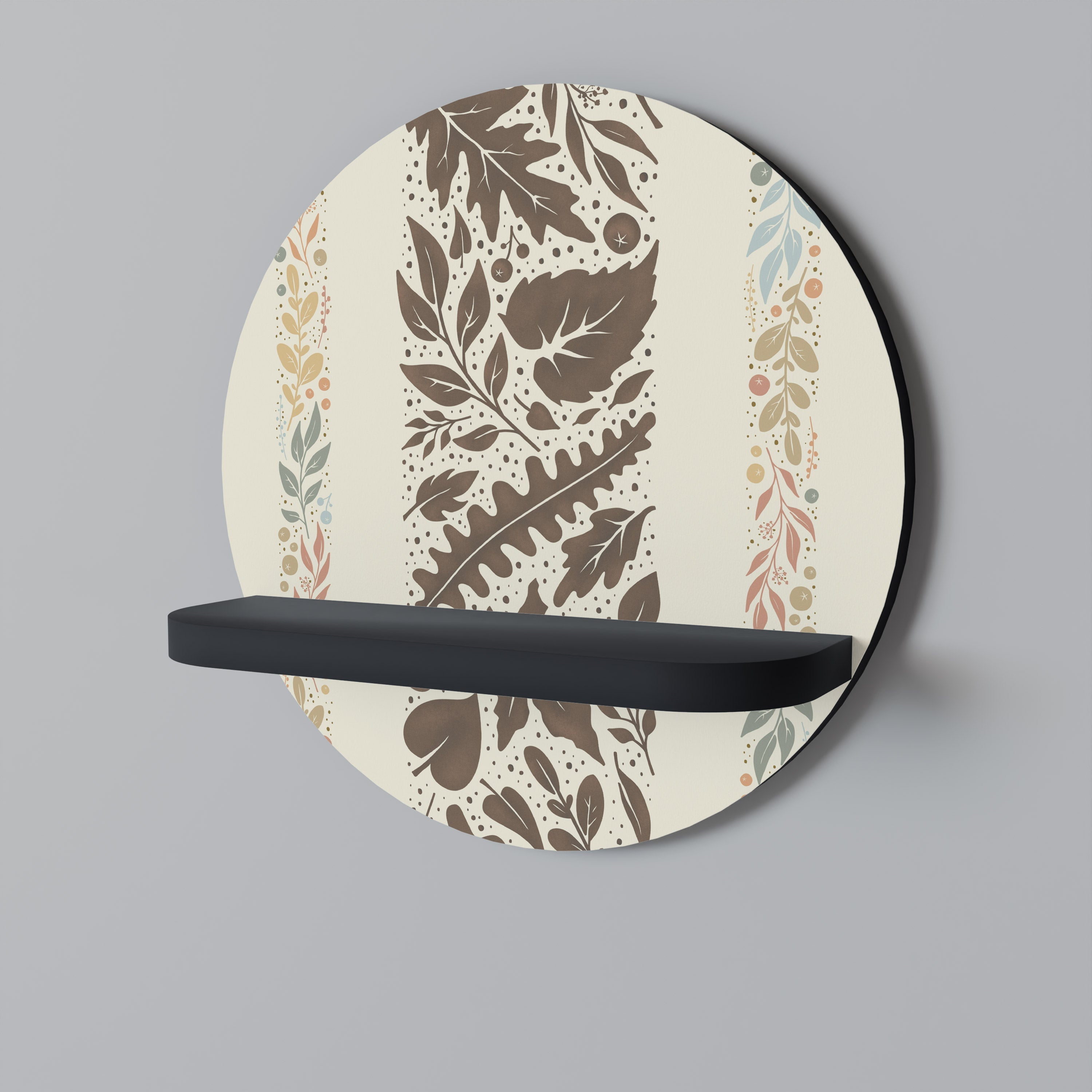 FOLIAGE TALES Prateleira Redonda Decorativa em Acabamento Preto
