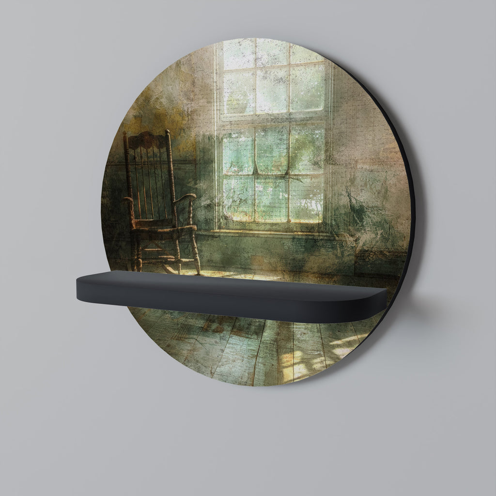 SUNLIT STILLNESS Round Art Shelf In Black Finish
