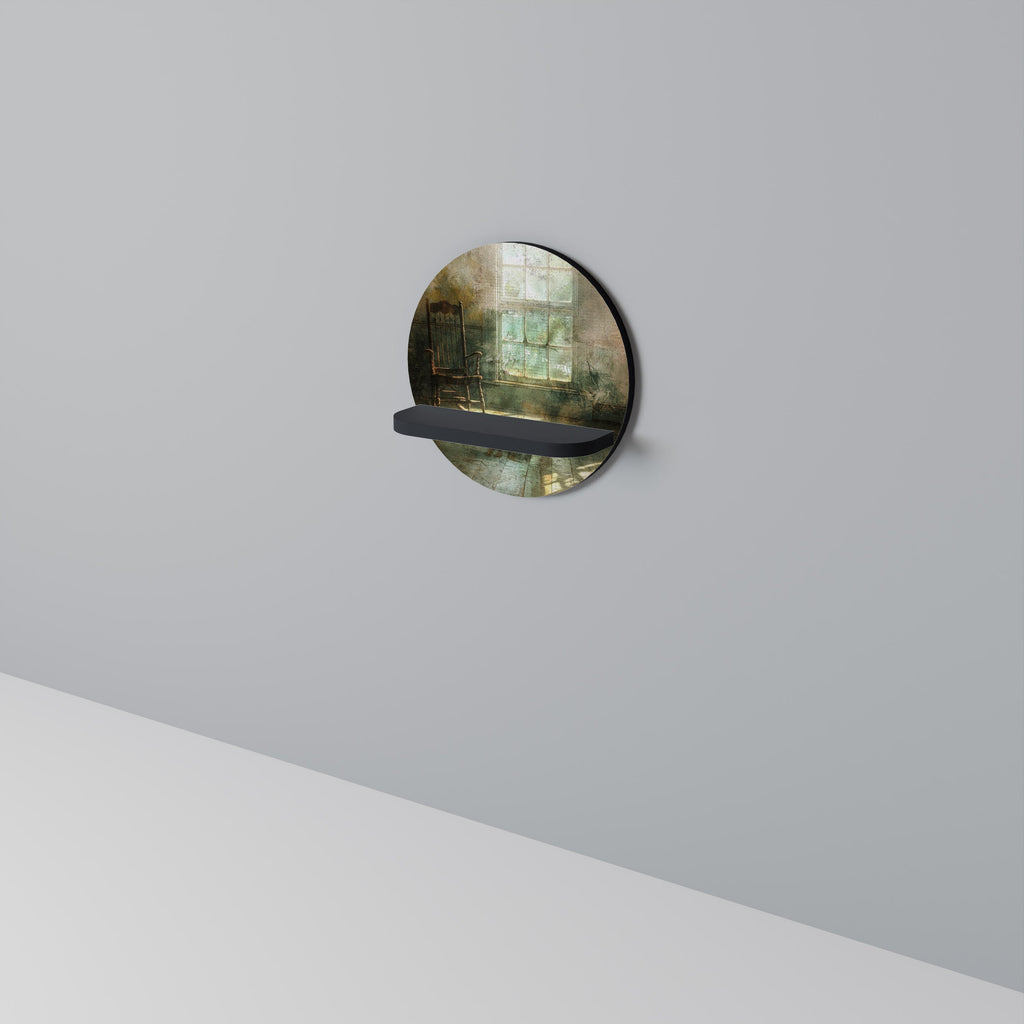 SUNLIT STILLNESS Round Art Shelf In Black Finish