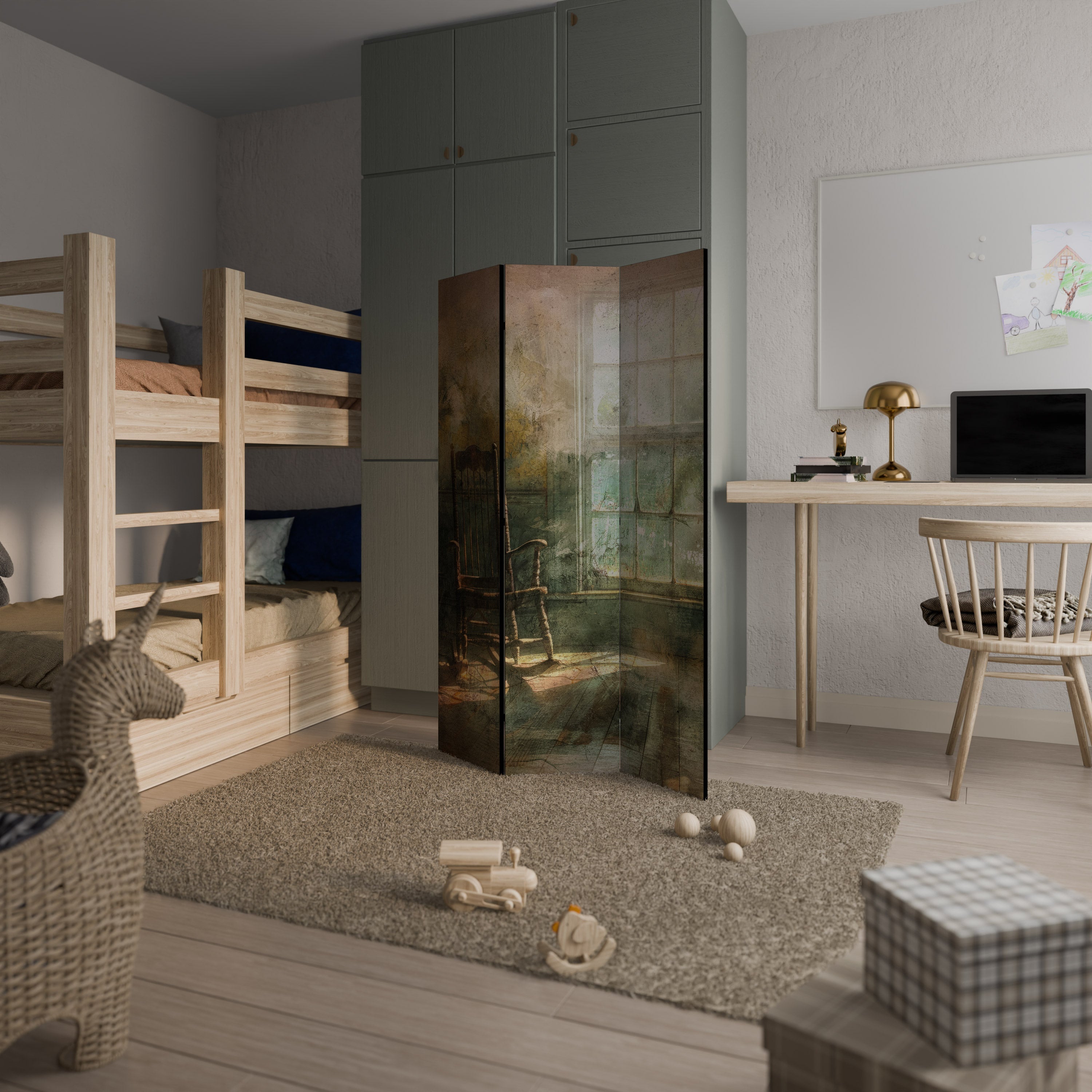 SUNLIT STILLNESS Biombo Decorativo de 3 Painéis