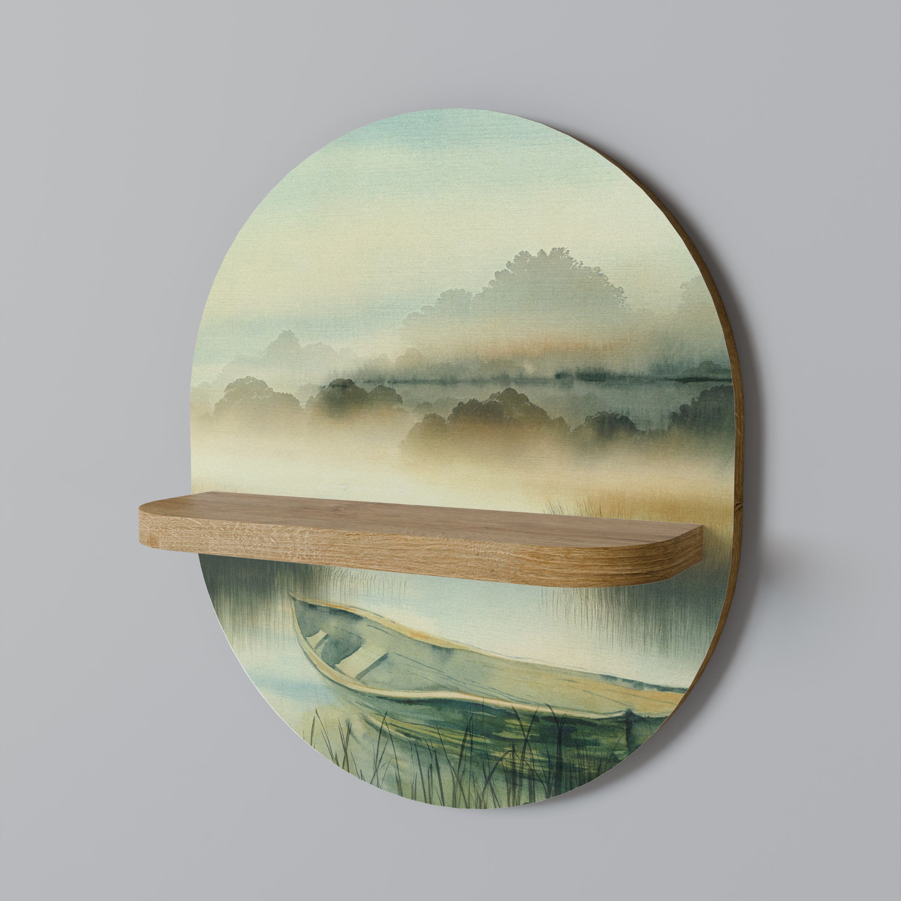 MORNING BY THE LAKE Prateleira Oval Decorativa em Efeito Carvalho