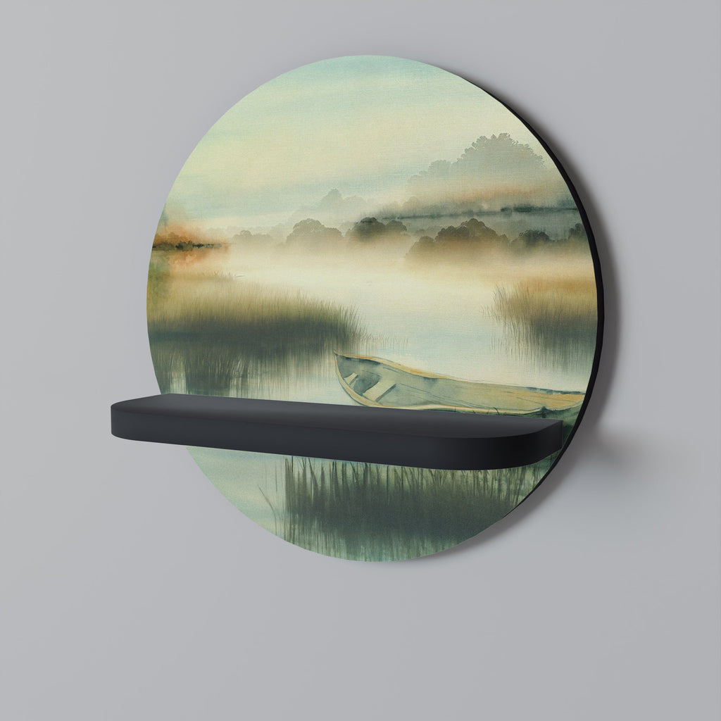 MORNING BY THE LAKE Prateleira Redonda Decorativa em Acabamento Preto