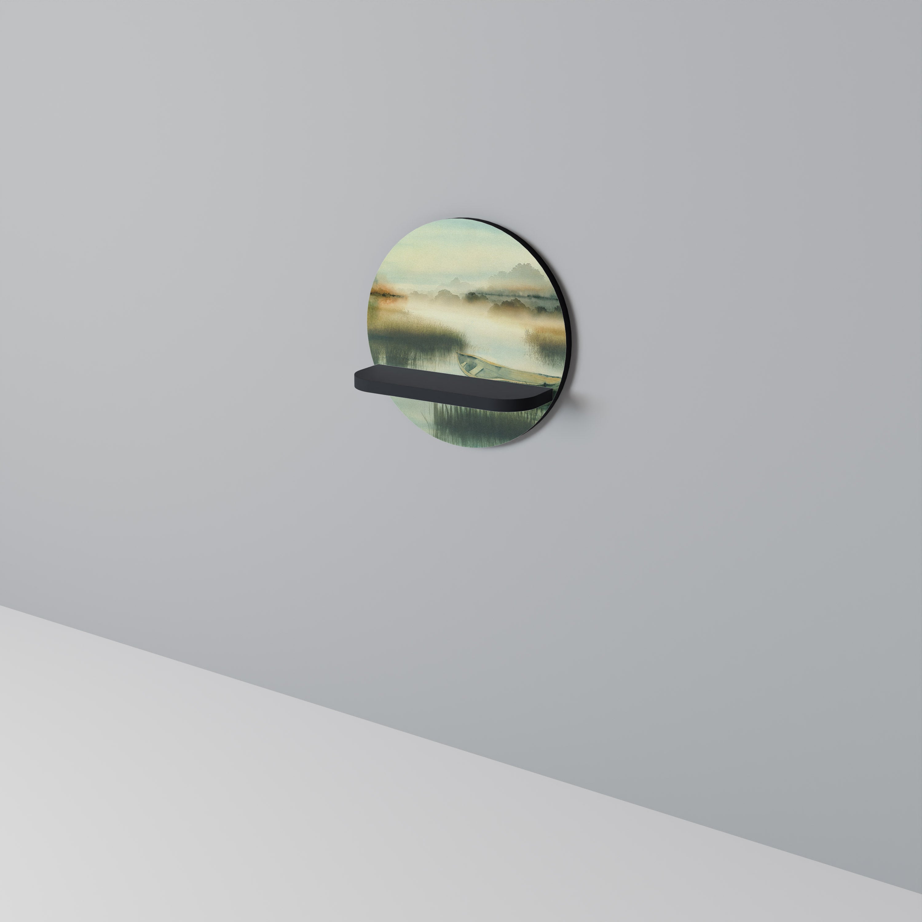 MORNING BY THE LAKE Prateleira Redonda Decorativa em Acabamento Preto