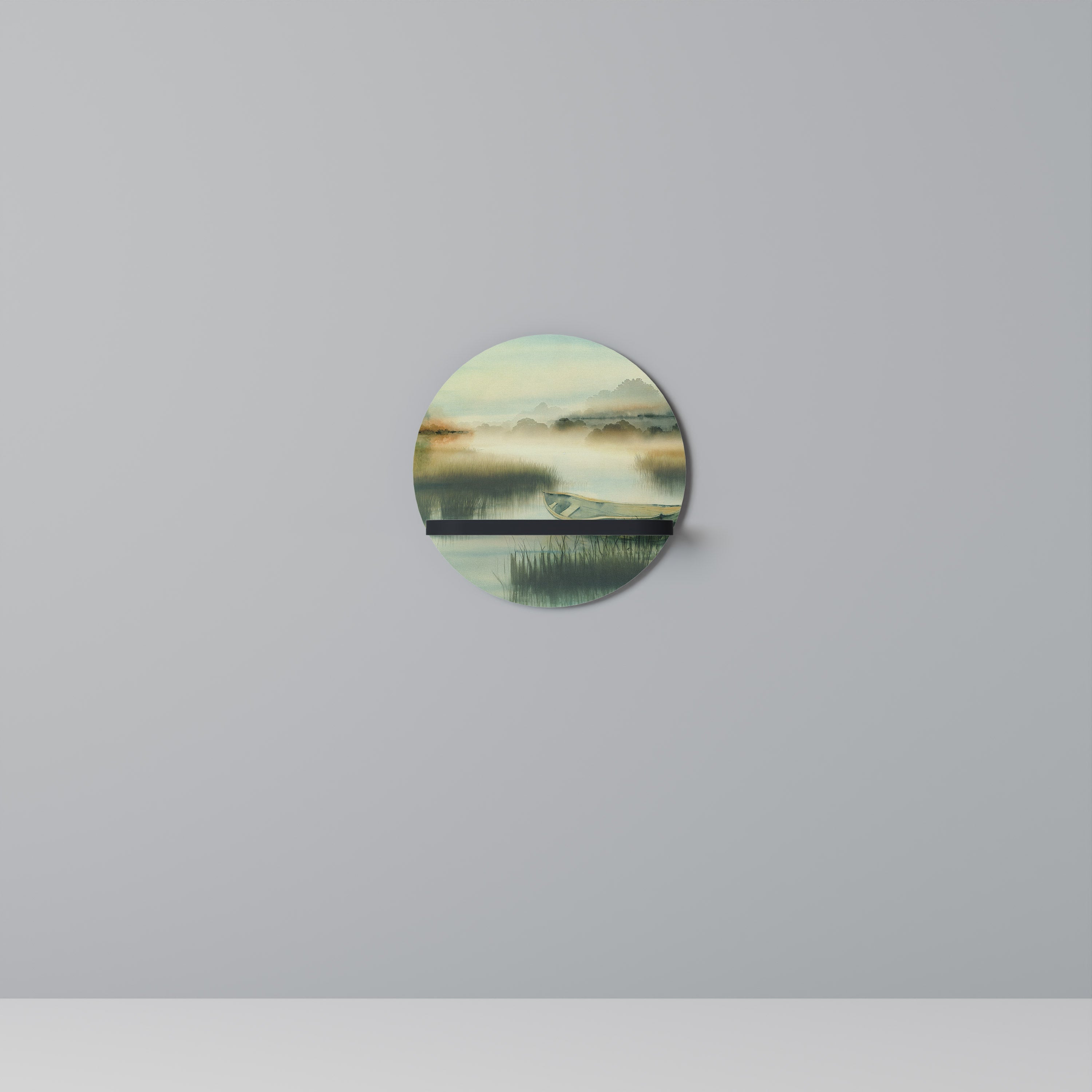 MORNING BY THE LAKE Prateleira Redonda Decorativa em Acabamento Preto