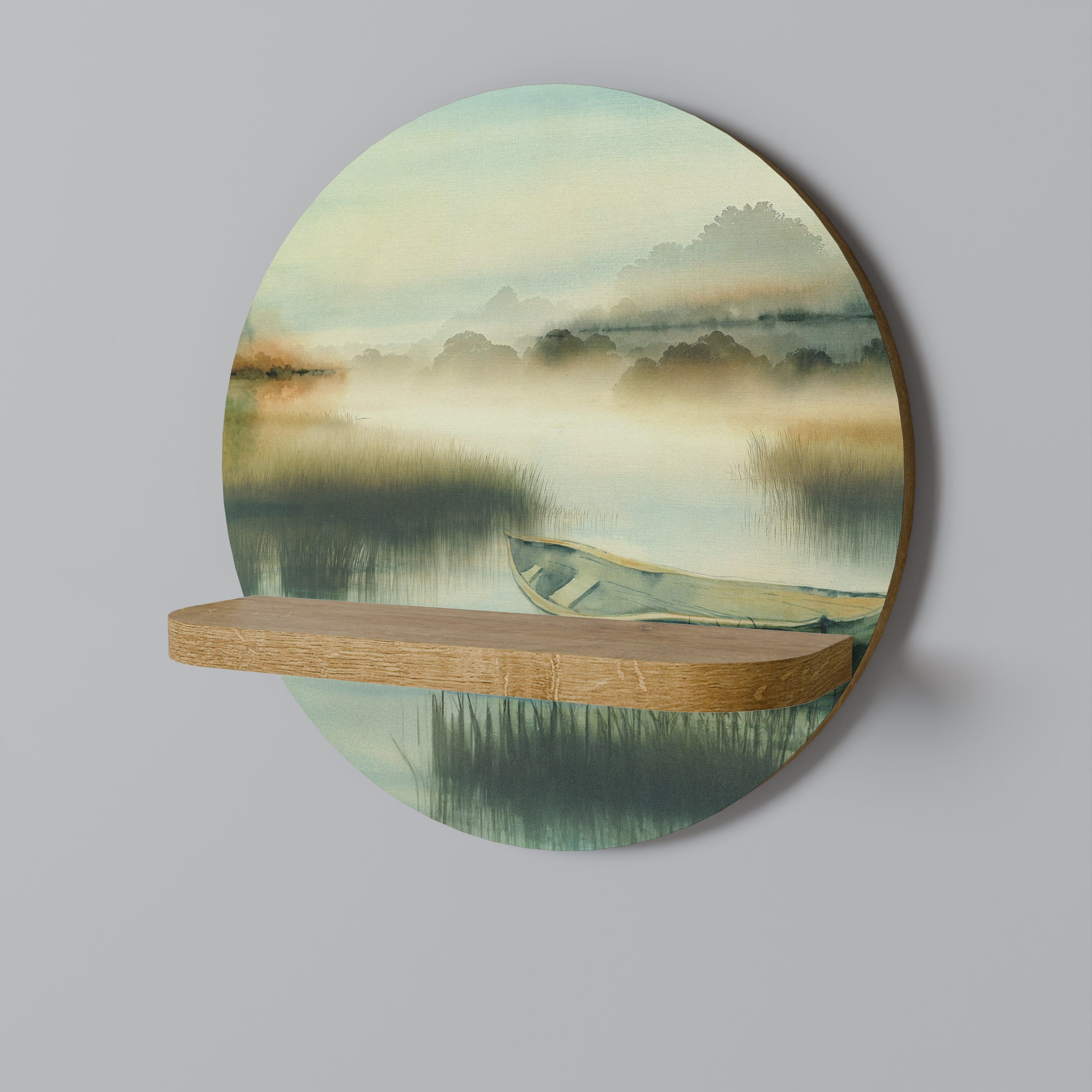 MORNING BY THE LAKE Prateleira Redonda Decorativa em Efeito Carvalho