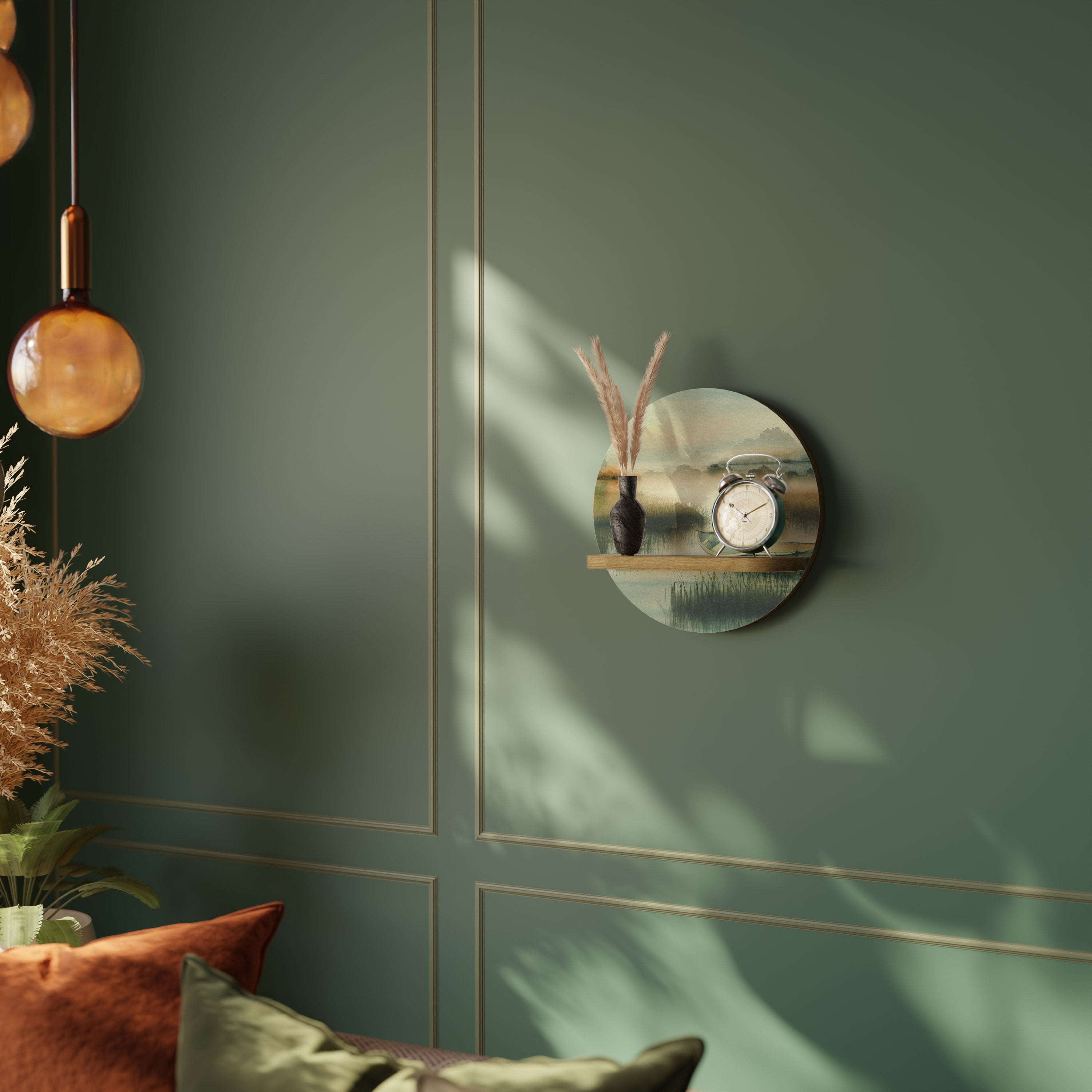 MORNING BY THE LAKE Prateleira Redonda Decorativa em Efeito Carvalho