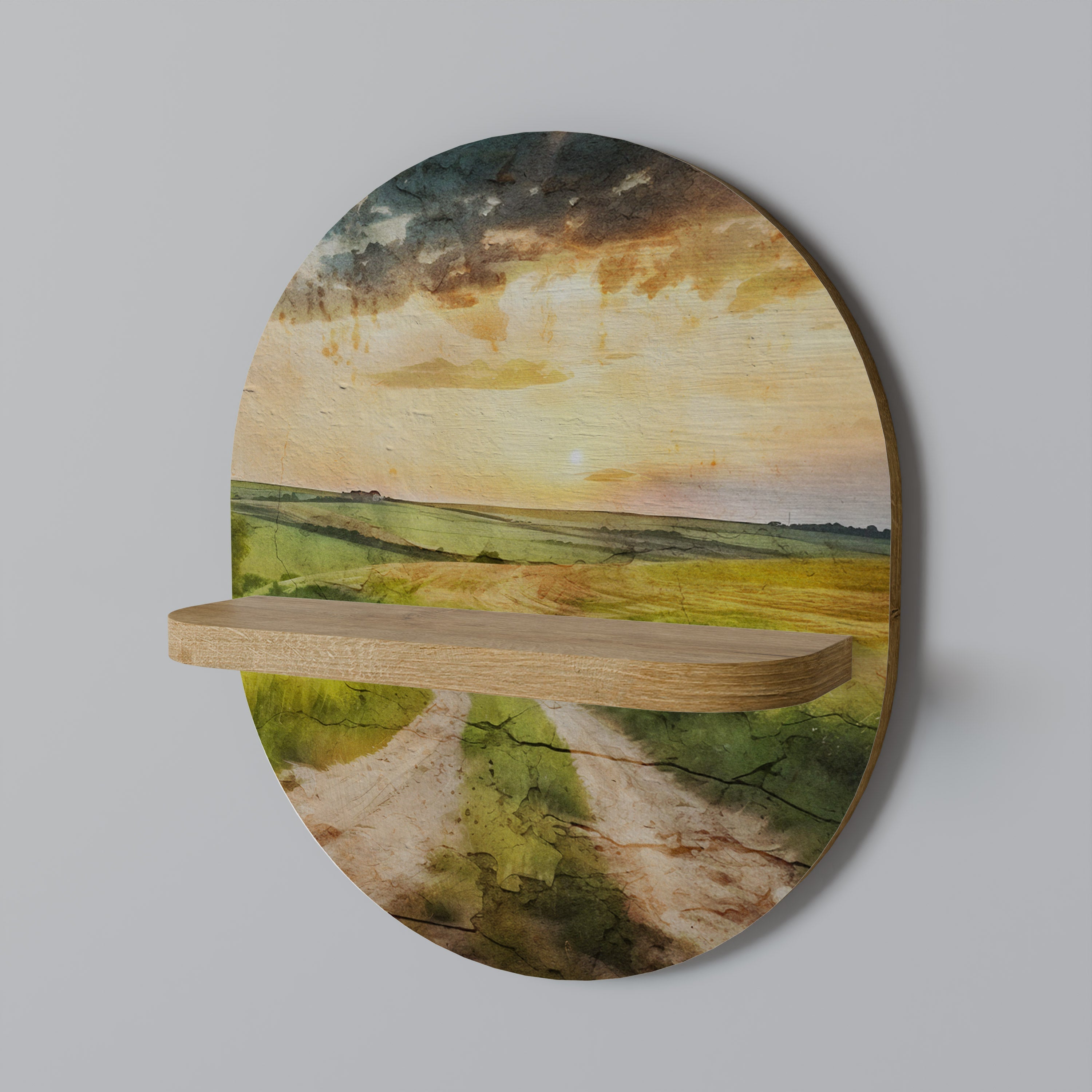SUNSET PATH Prateleira Oval Decorativa em Efeito Carvalho