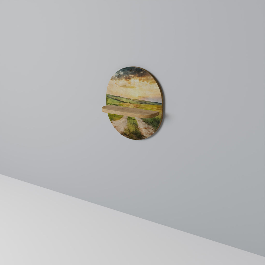 SUNSET PATH Prateleira Oval Decorativa em Efeito Carvalho