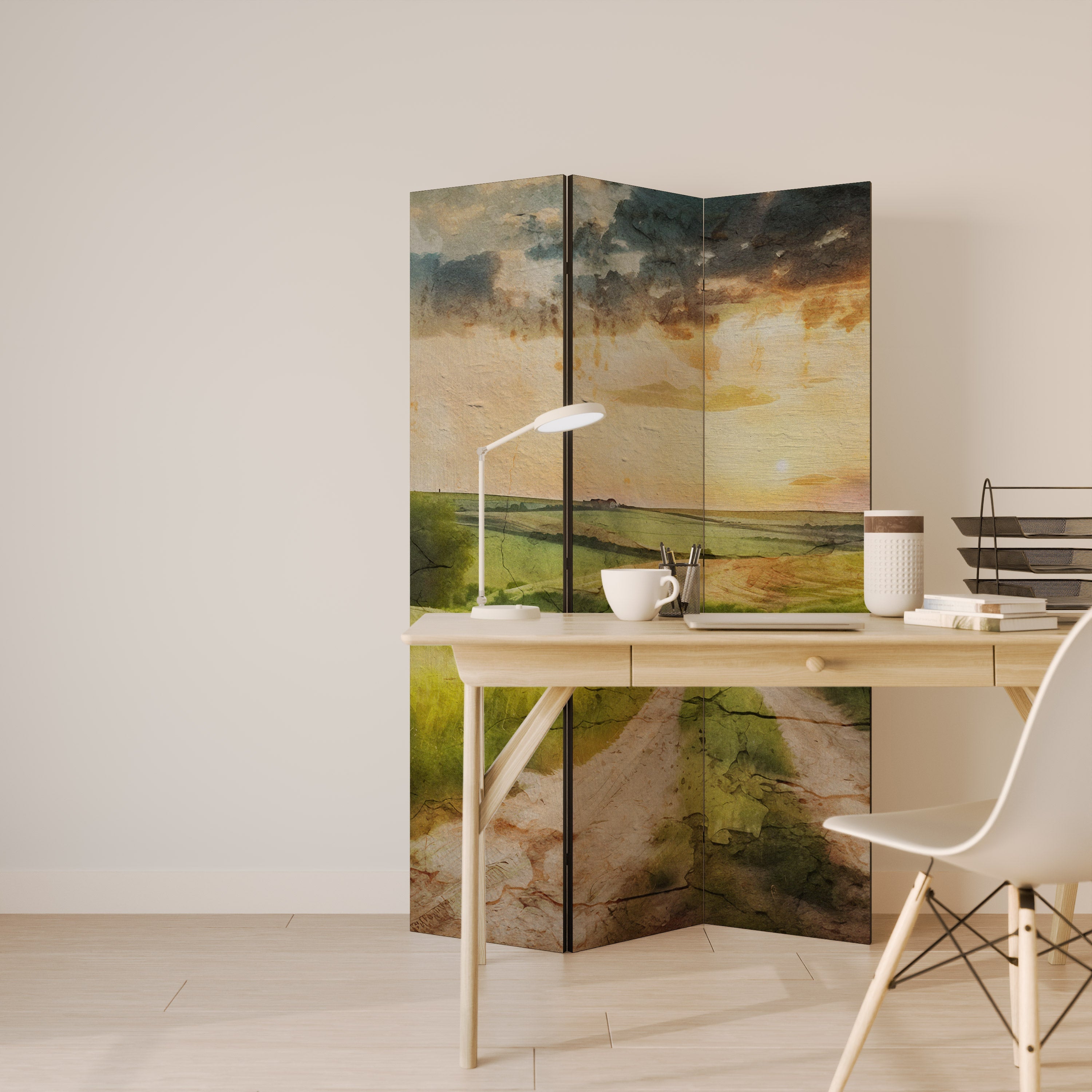 SUNSET PATH Biombo Decorativo de 3 Painéis