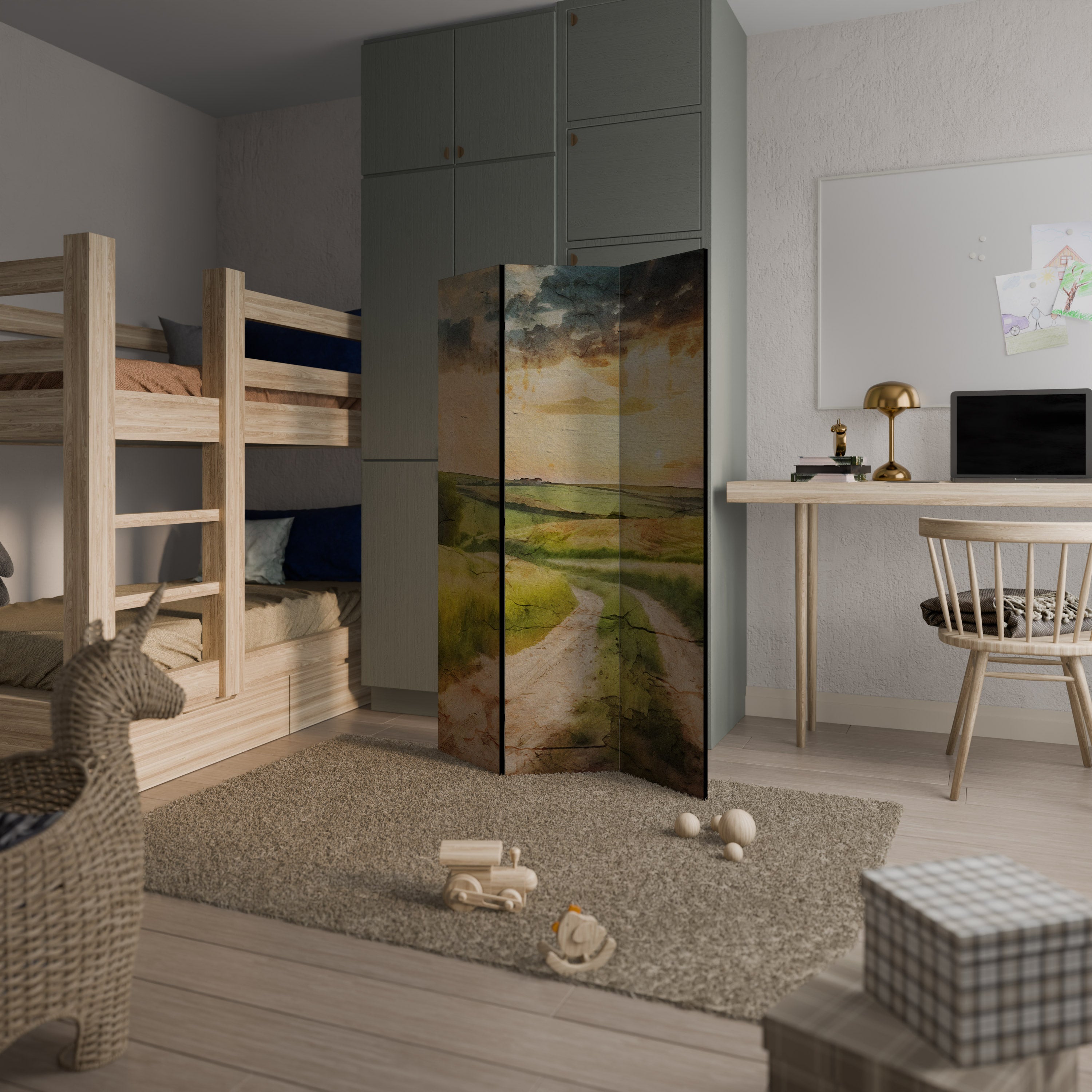 SUNSET PATH Biombo Decorativo de 3 Painéis