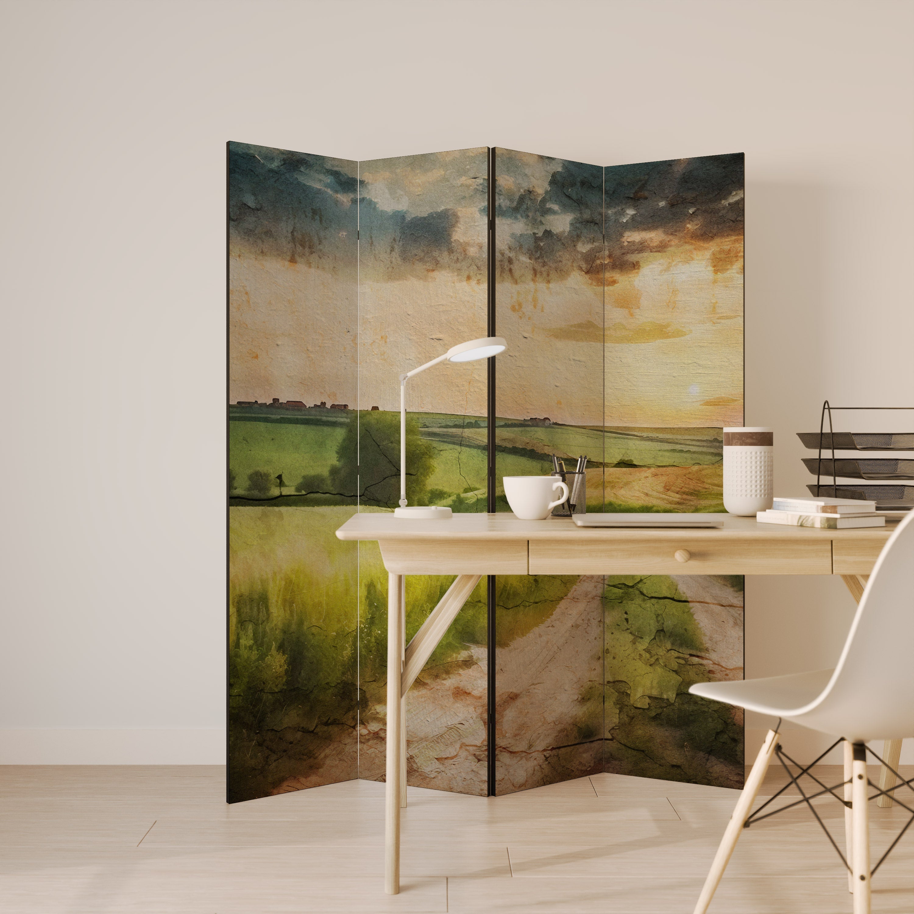 SUNSET PATH Biombo Decorativo de 4 Painéis