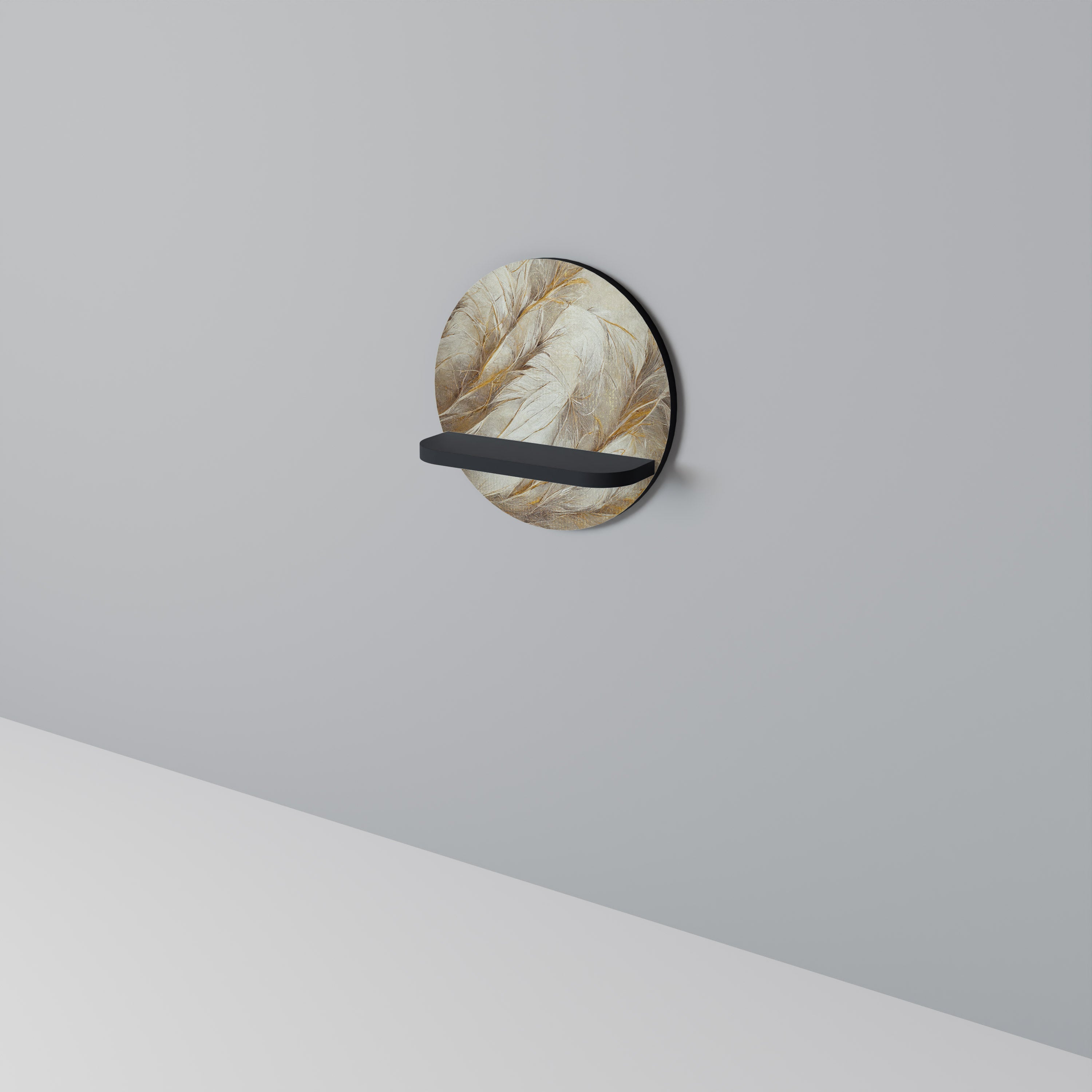 SOFT PLUMAGE Prateleira Redonda Decorativa em Acabamento Preto