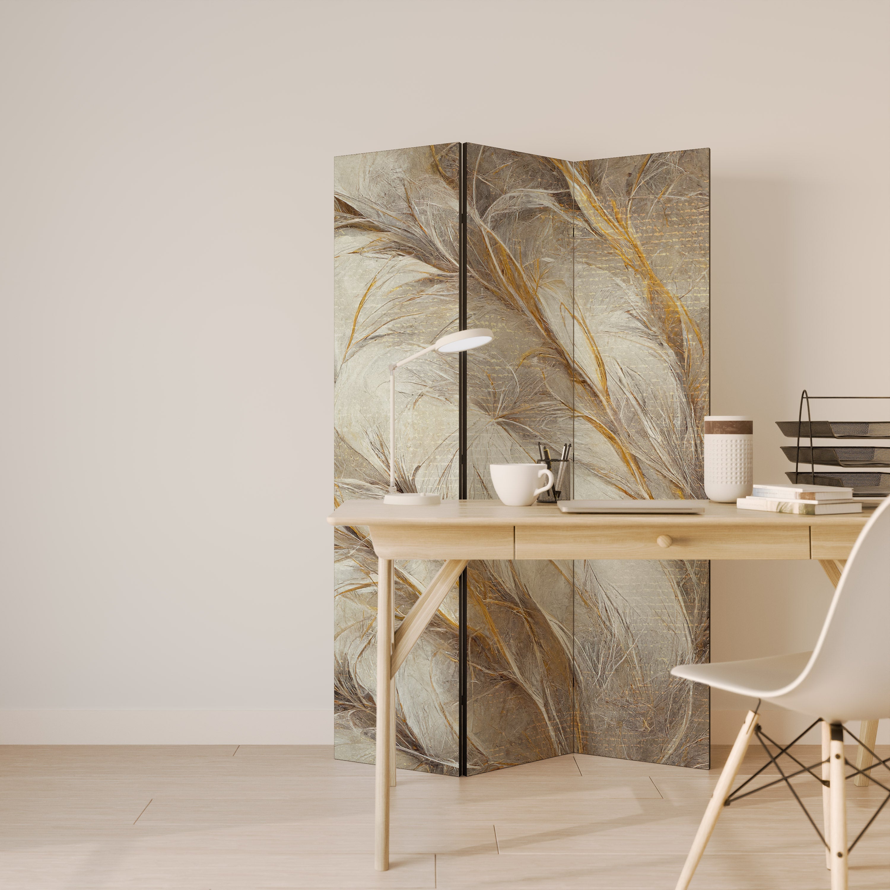 SOFT PLUMAGE Biombo Decorativo de 3 Painéis