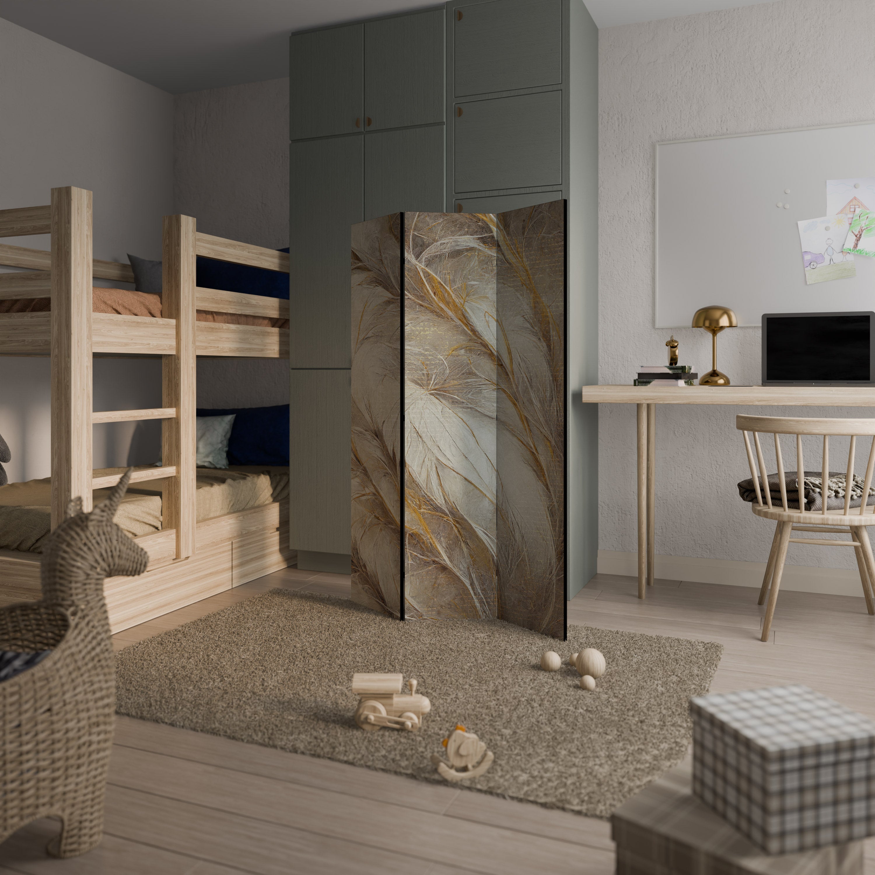 SOFT PLUMAGE Biombo Decorativo de 3 Painéis