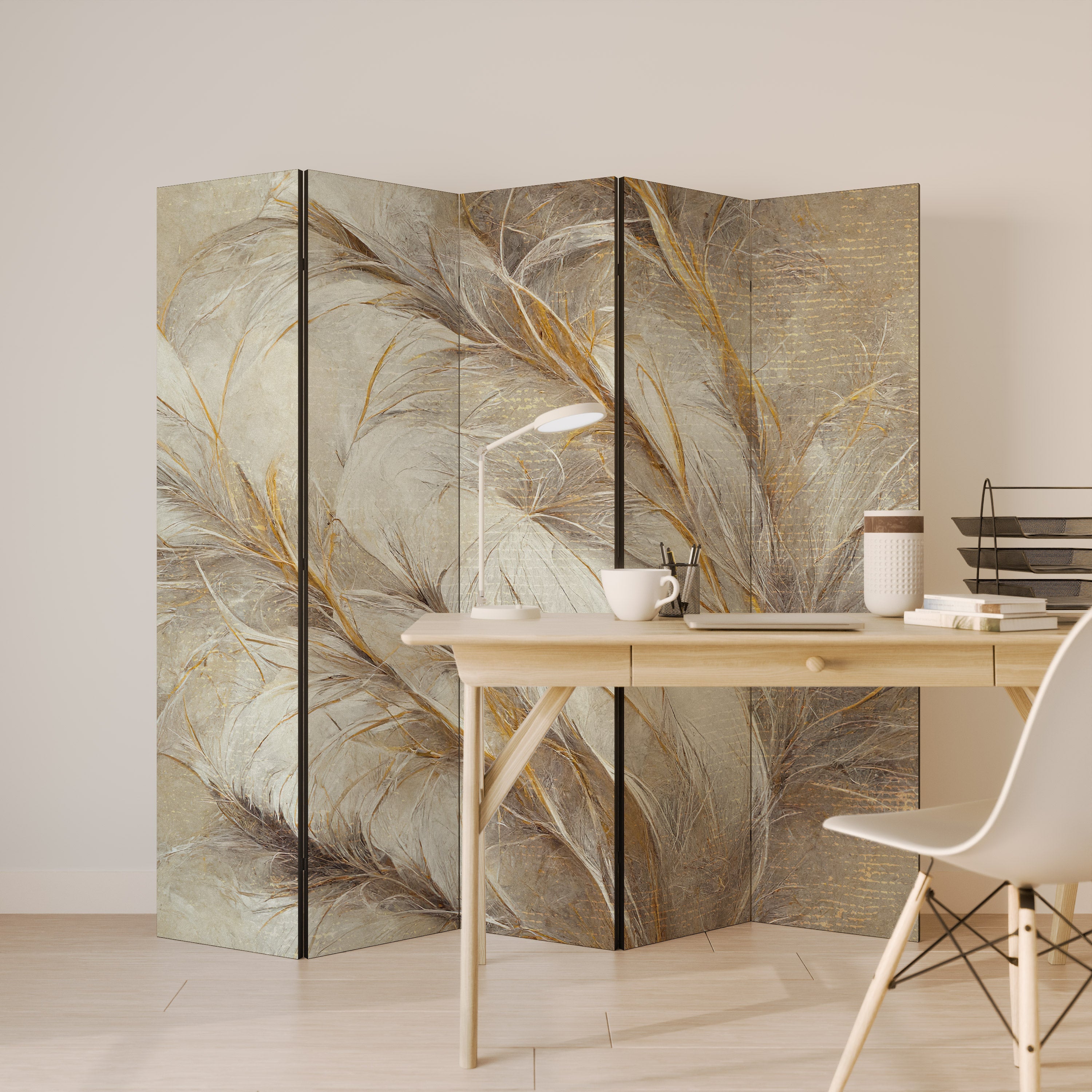 SOFT PLUMAGE Biombo Decorativo de 5 Painéis