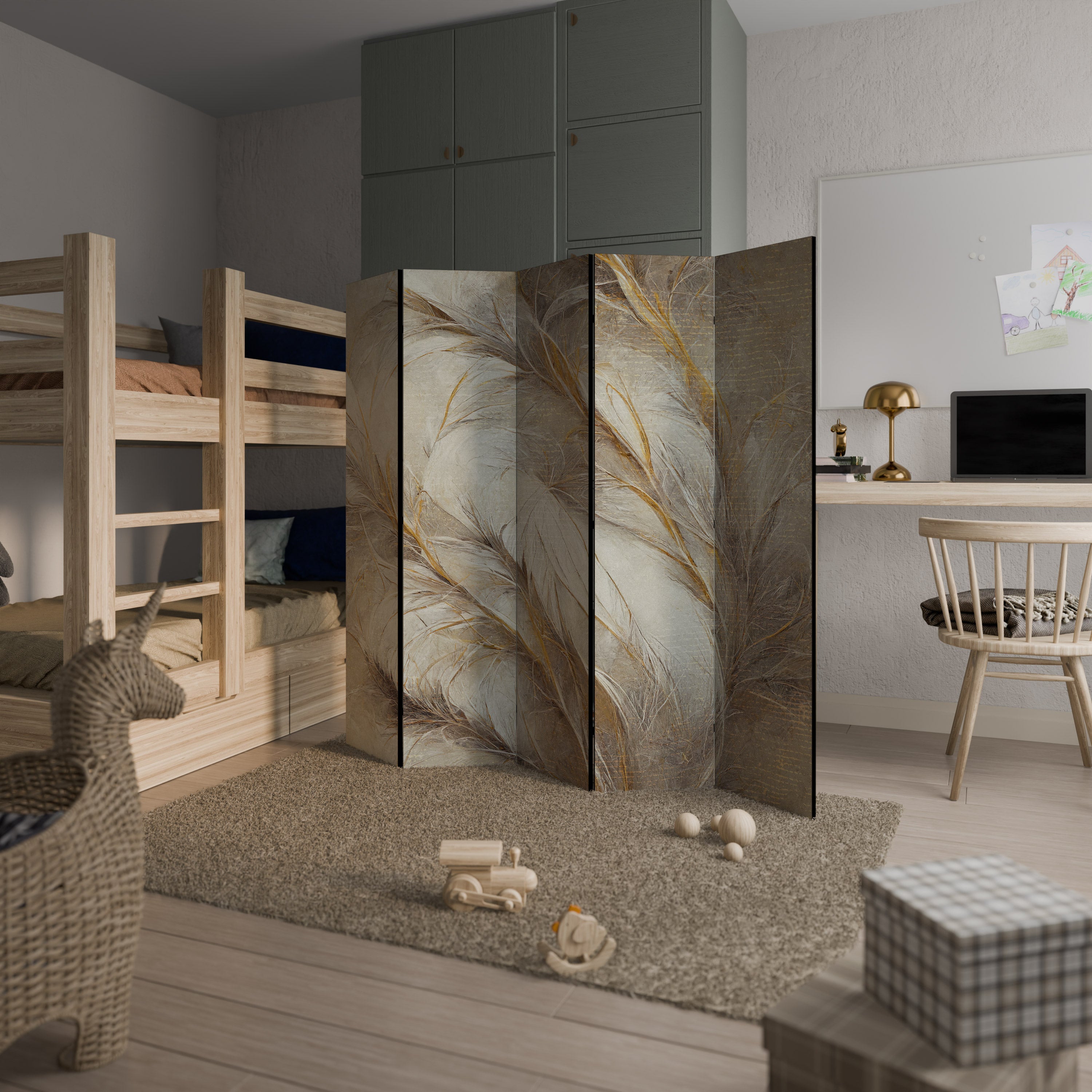 SOFT PLUMAGE Biombo Decorativo de 5 Painéis