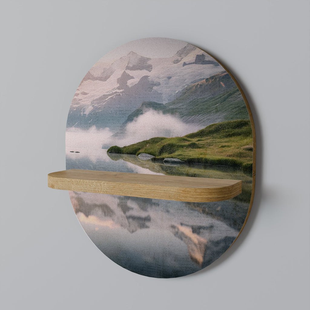 FOGGY HORIZON Prateleira Oval Decorativa em Efeito Carvalho