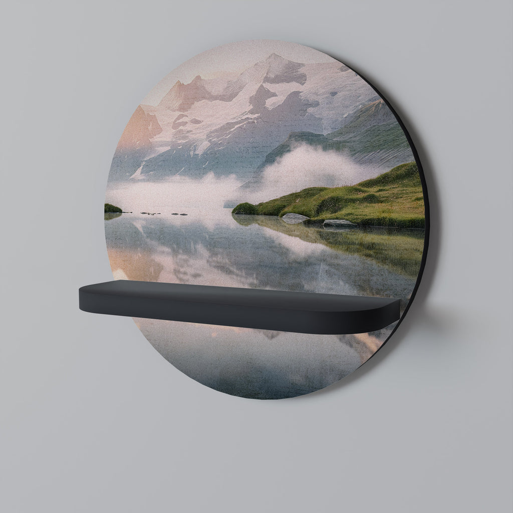 FOGGY HORIZON Round Art Shelf In Black Finish