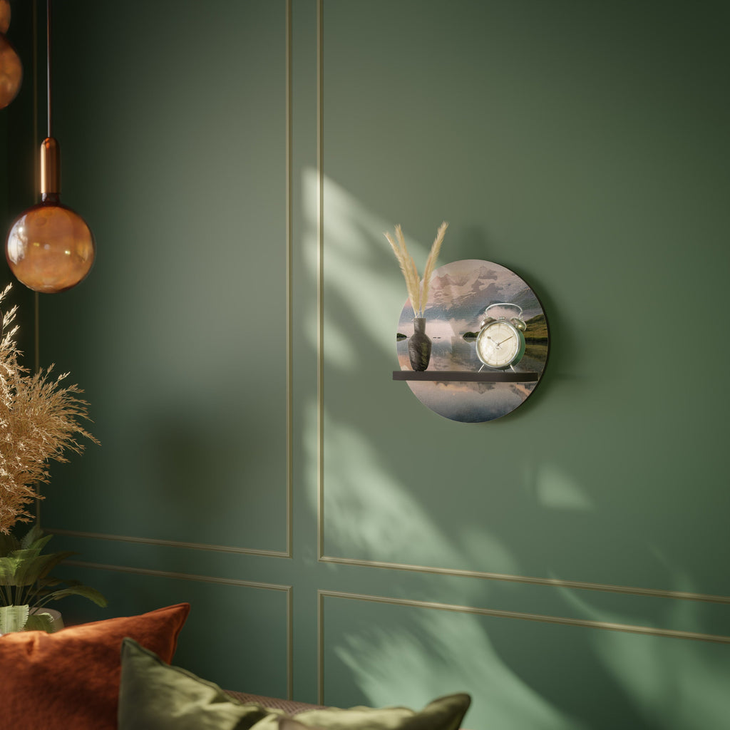 FOGGY HORIZON Round Art Shelf In Black Finish