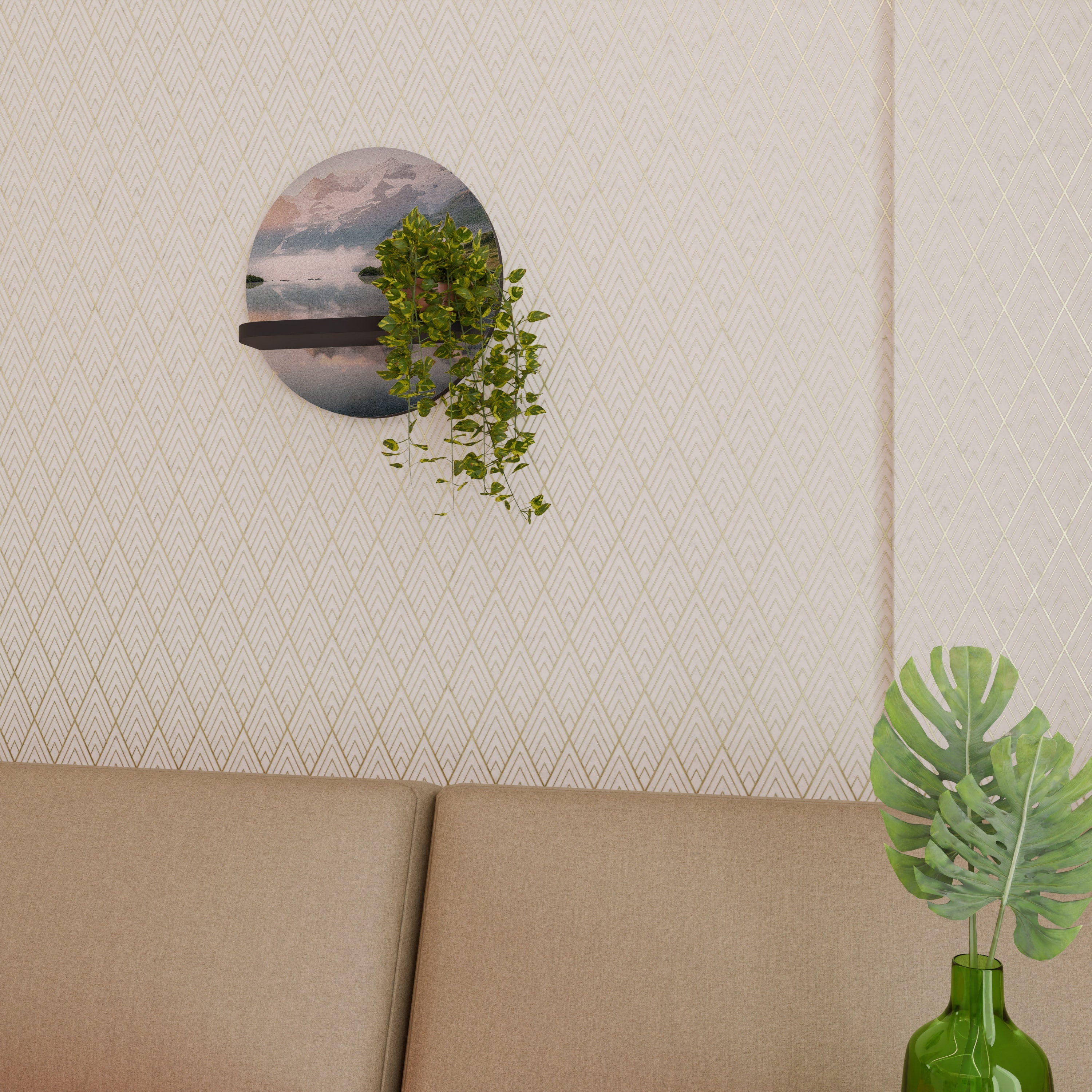 FOGGY HORIZON Prateleira Redonda Decorativa em Acabamento Preto