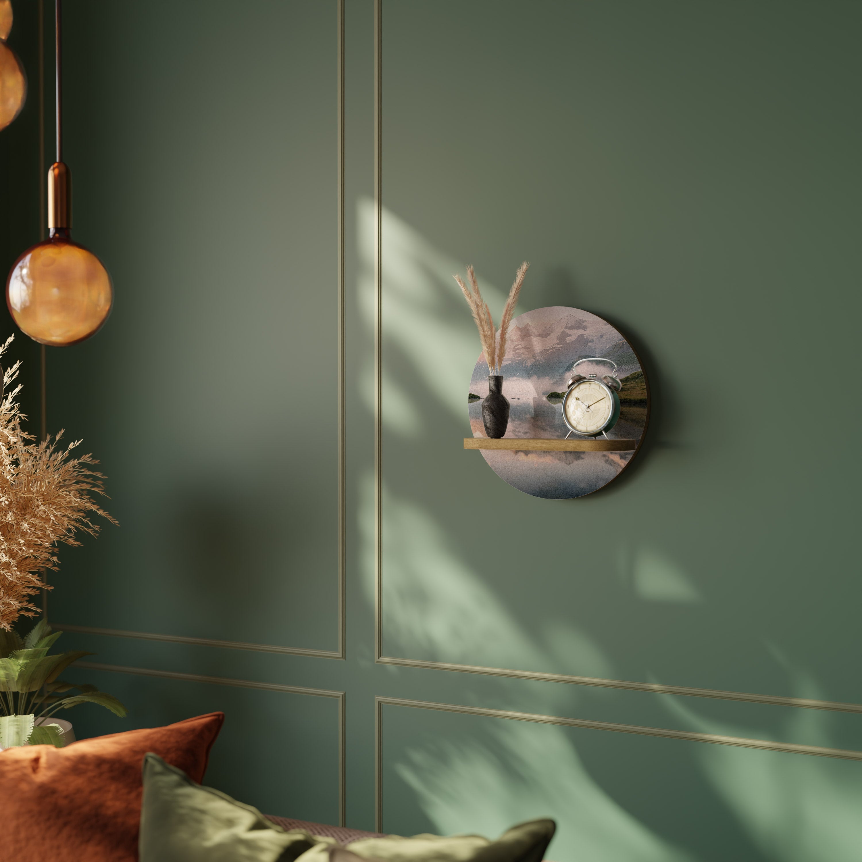 FOGGY HORIZON Prateleira Redonda Decorativa em Efeito Carvalho