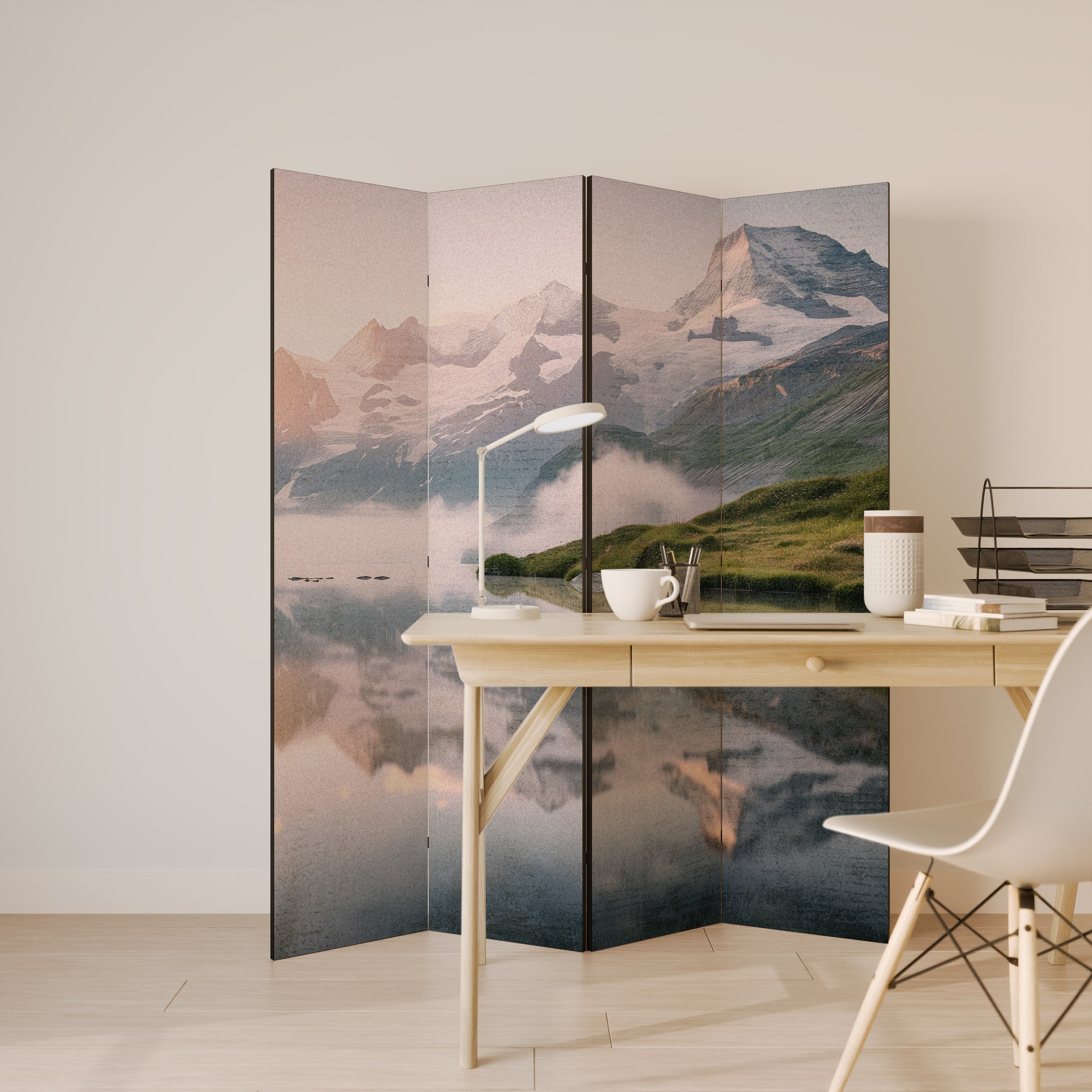 FOGGY HORIZON Biombo Decorativo de 4 Painéis