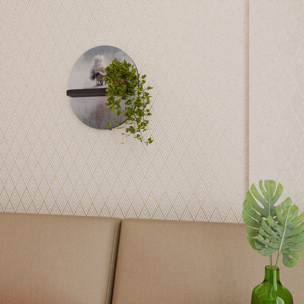 SILENT CABIN Prateleira Oval Decorativa em Acabamento Preto