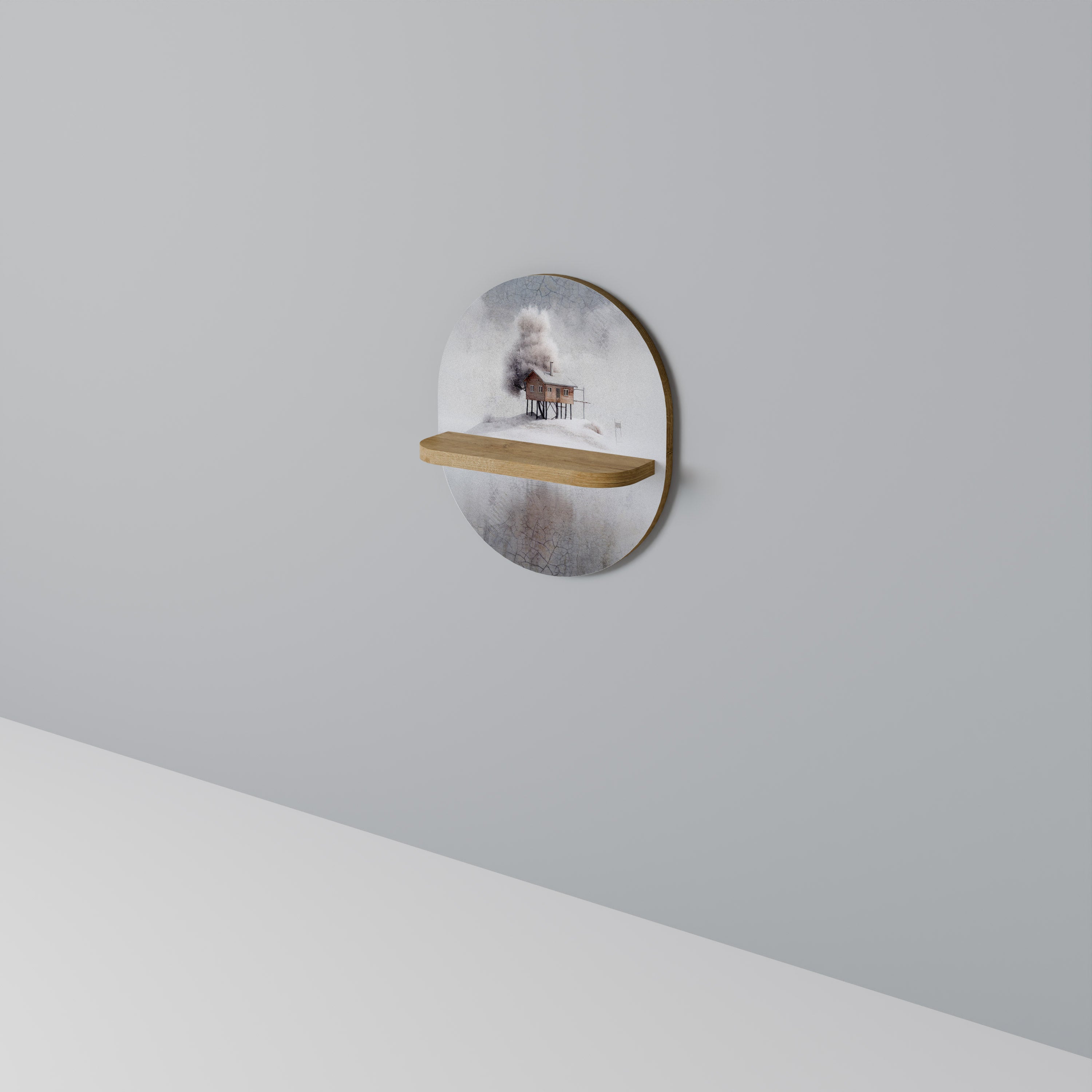 SILENT CABIN Prateleira Oval Decorativa em Efeito Carvalho