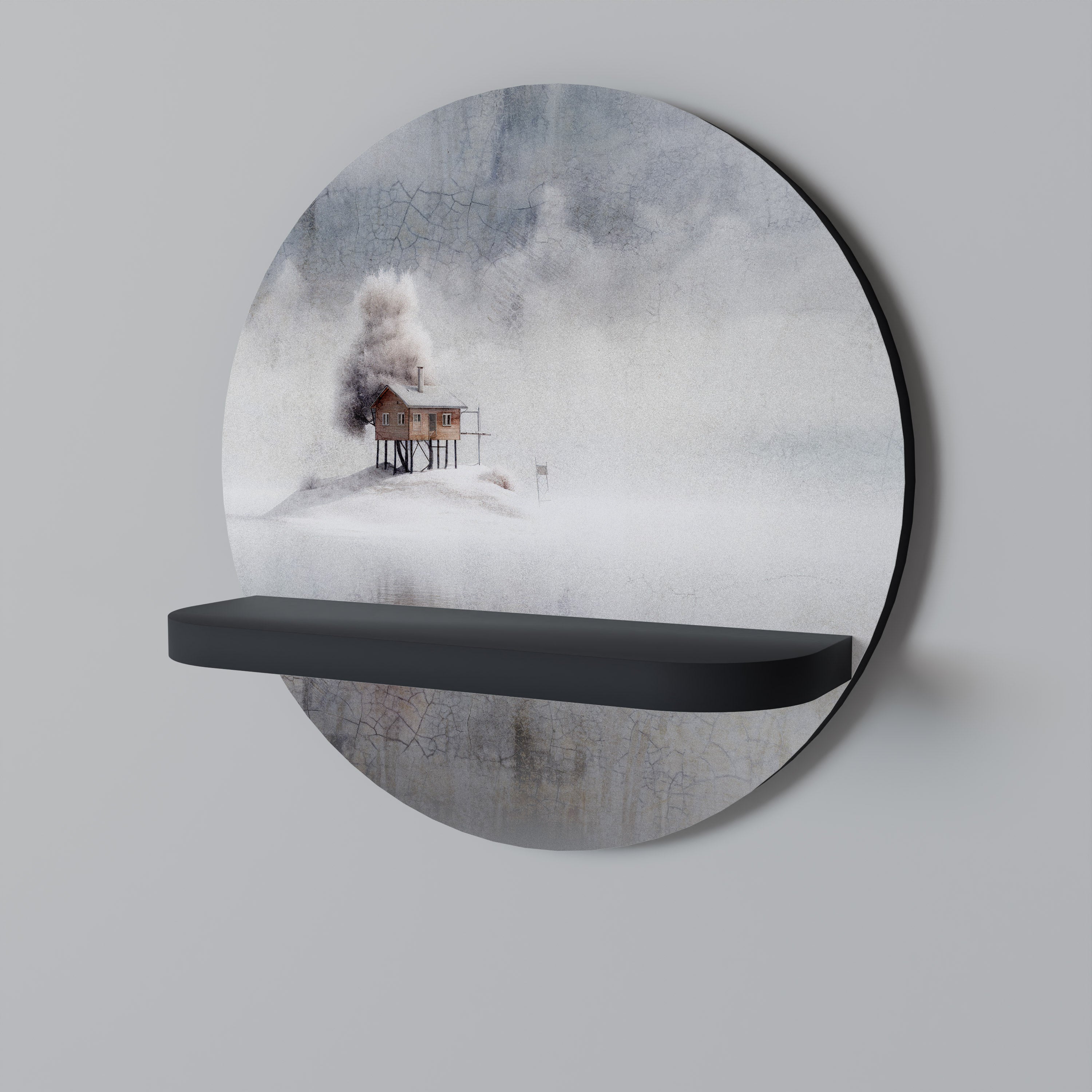 SILENT CABIN Prateleira Redonda Decorativa em Acabamento Preto