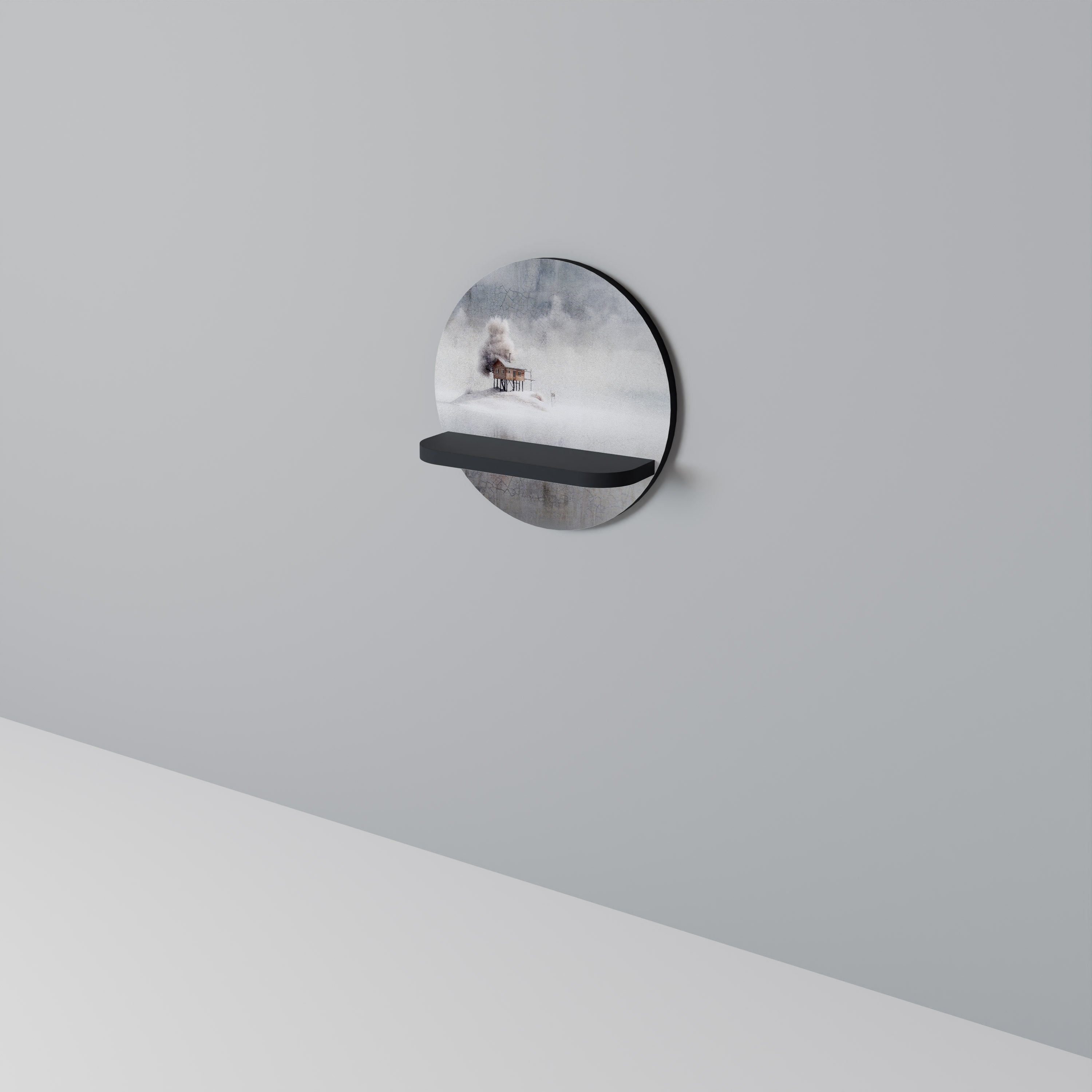 SILENT CABIN Prateleira Redonda Decorativa em Acabamento Preto