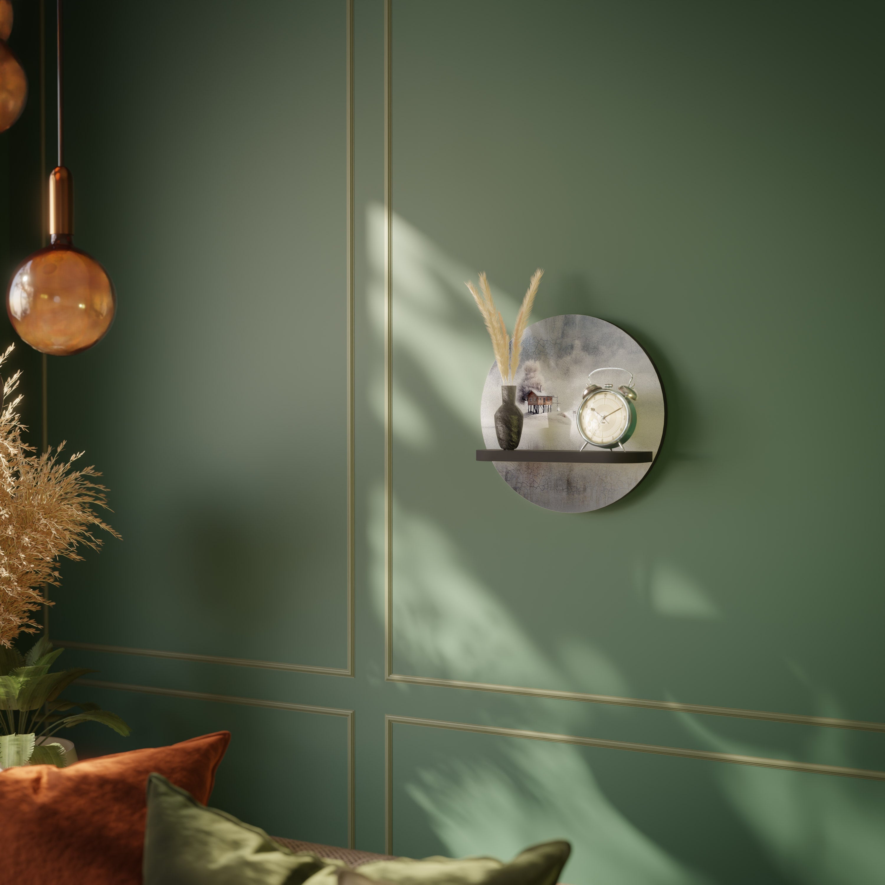 SILENT CABIN Prateleira Redonda Decorativa em Acabamento Preto