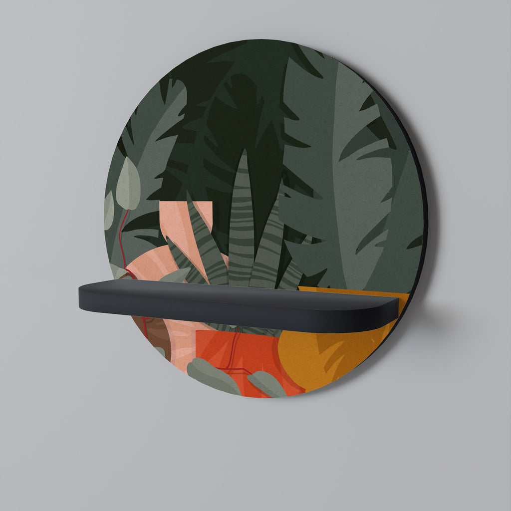 TROPICAL COMPOSITION Round Art Shelf In Black Finish